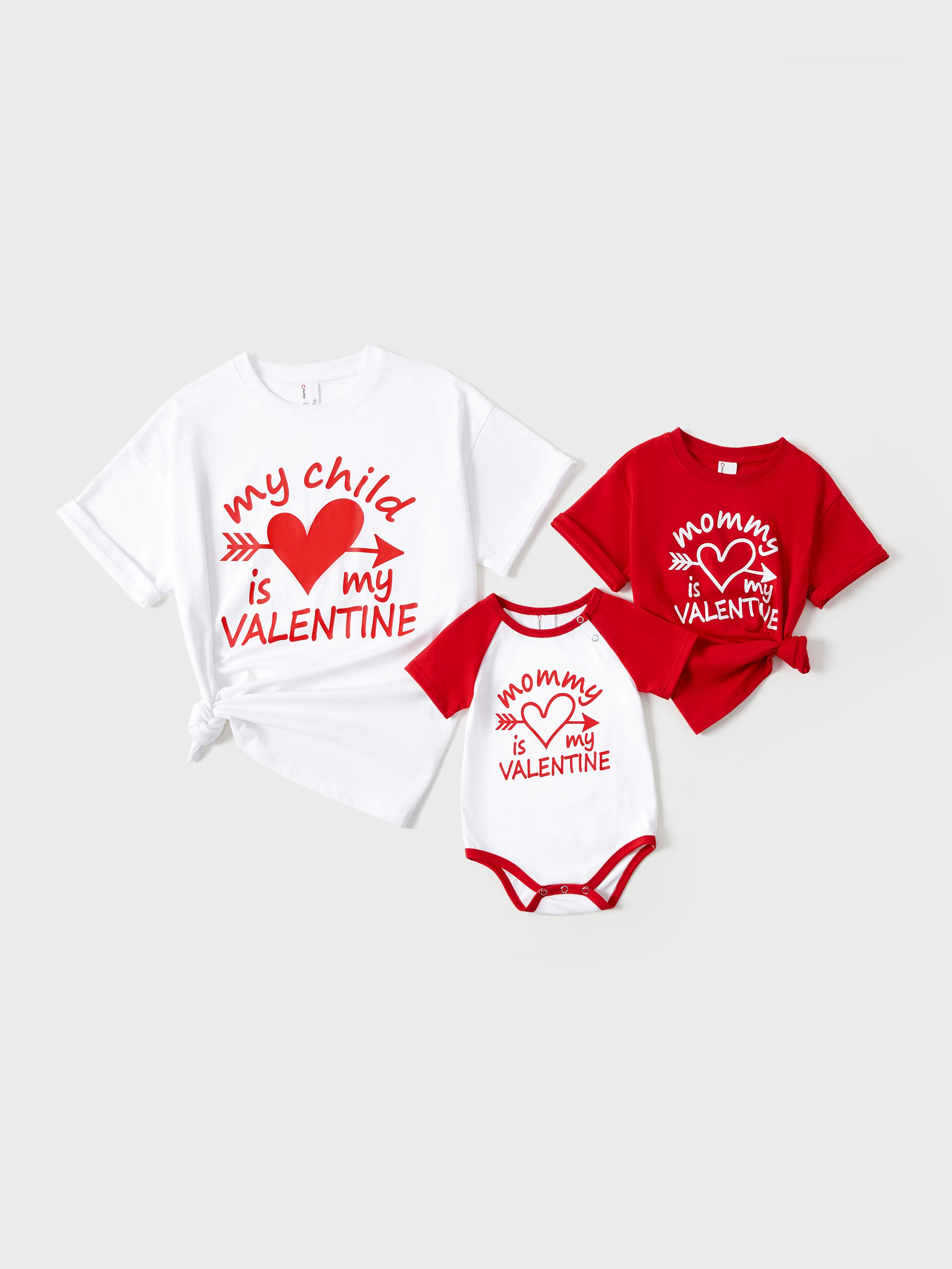 Día de San Valentín Mommy and Me Blusas de manga corta con estampado de letras de algodón