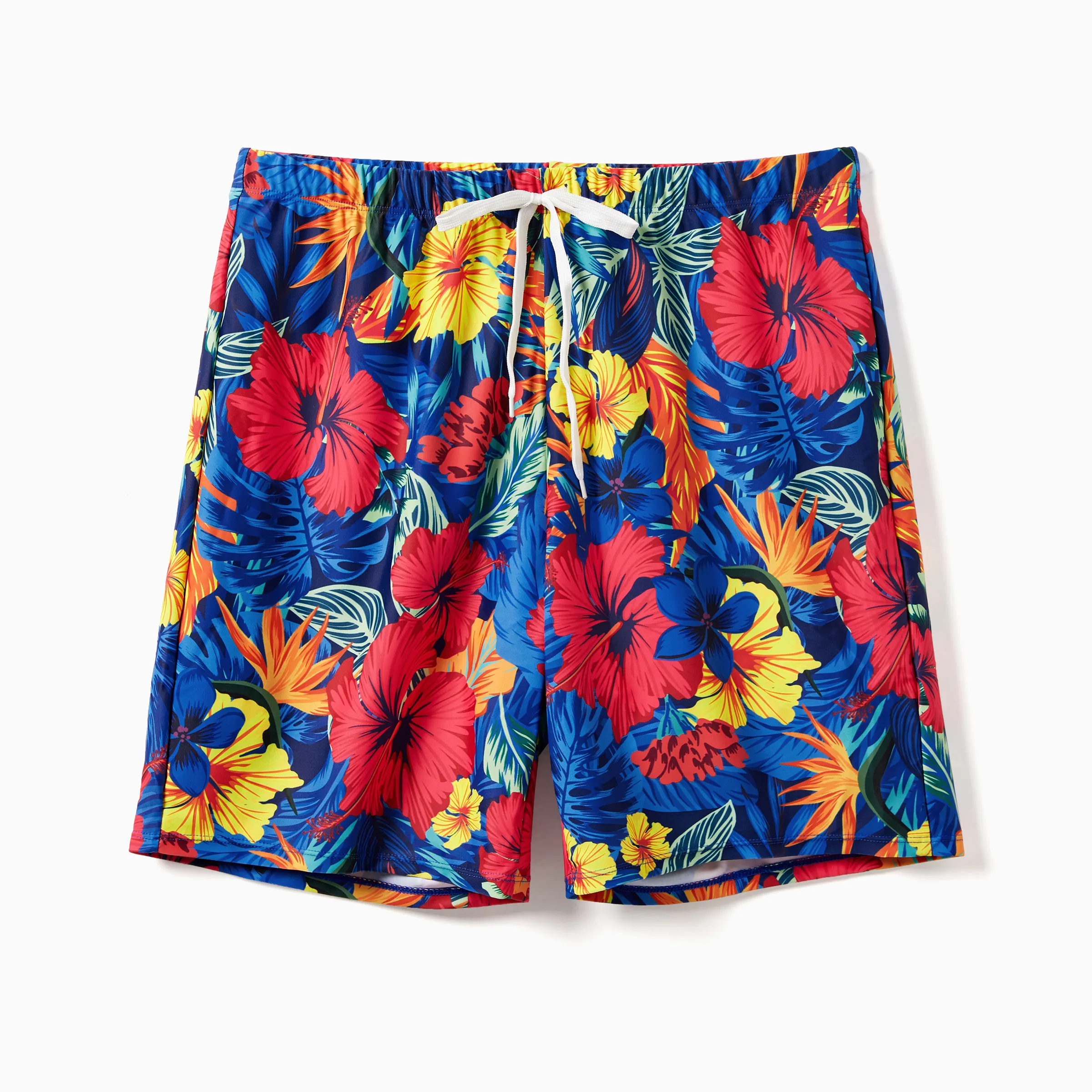 

Family Matching Solid Scallop Trim Strappy Two-piece Swimsuit or Allover Floral Print Swim Trunks Shorts