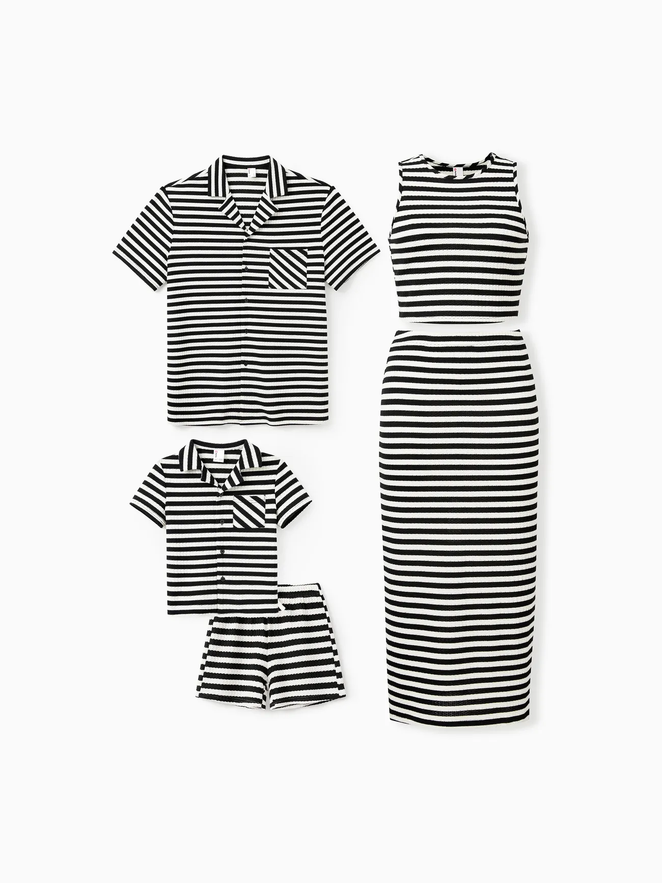 Family Matching Black and White Striped Lapel Top or Co-ord Set 