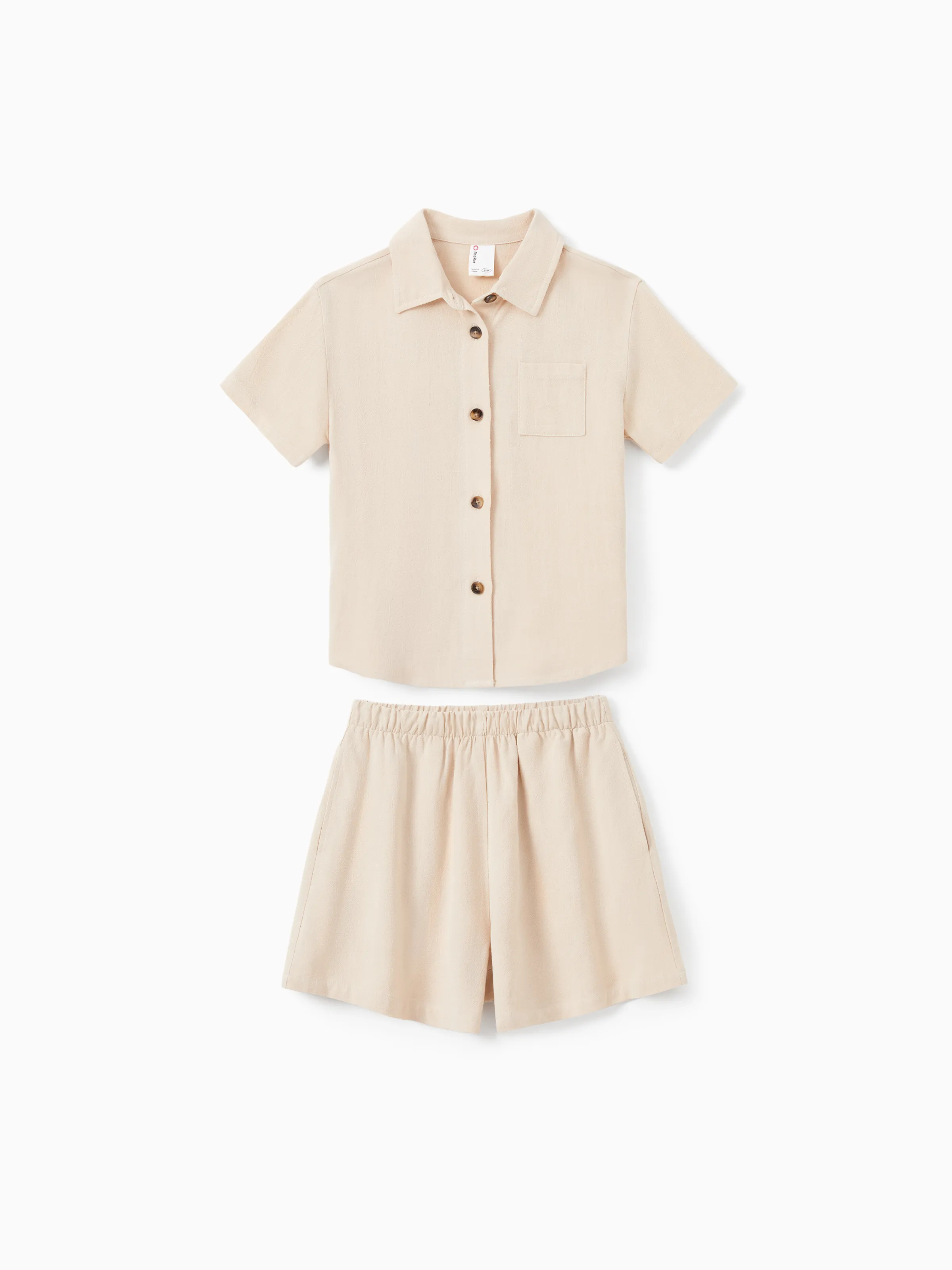 

Family Matching Solid Color Lapel Top and Shorts Set