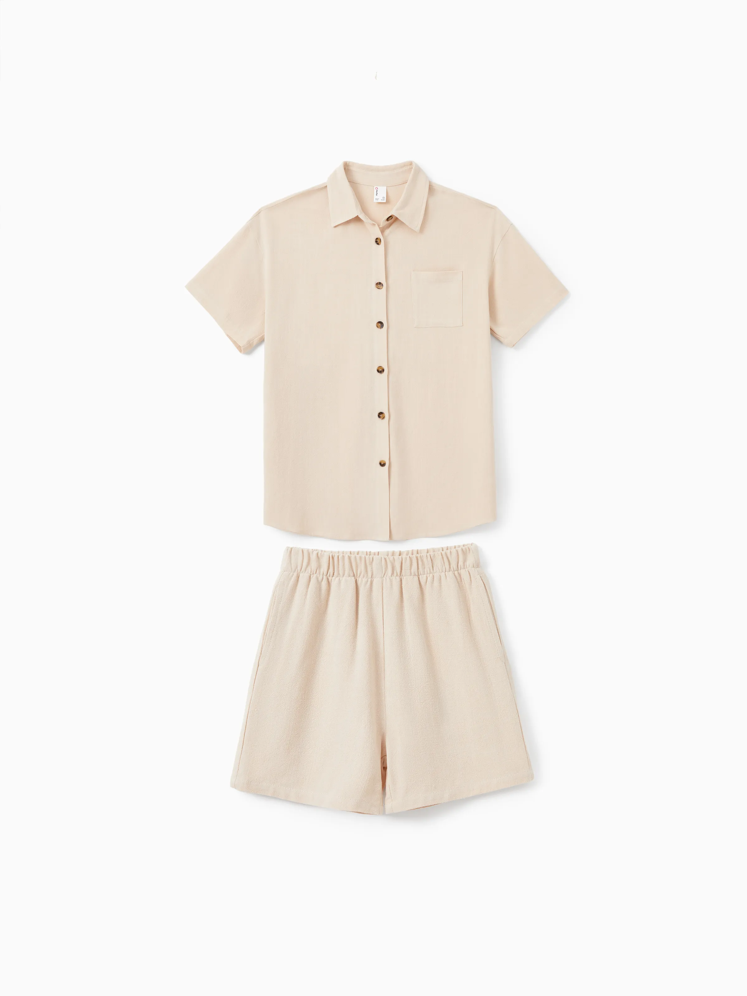 

Family Matching Solid Color Lapel Top and Shorts Set