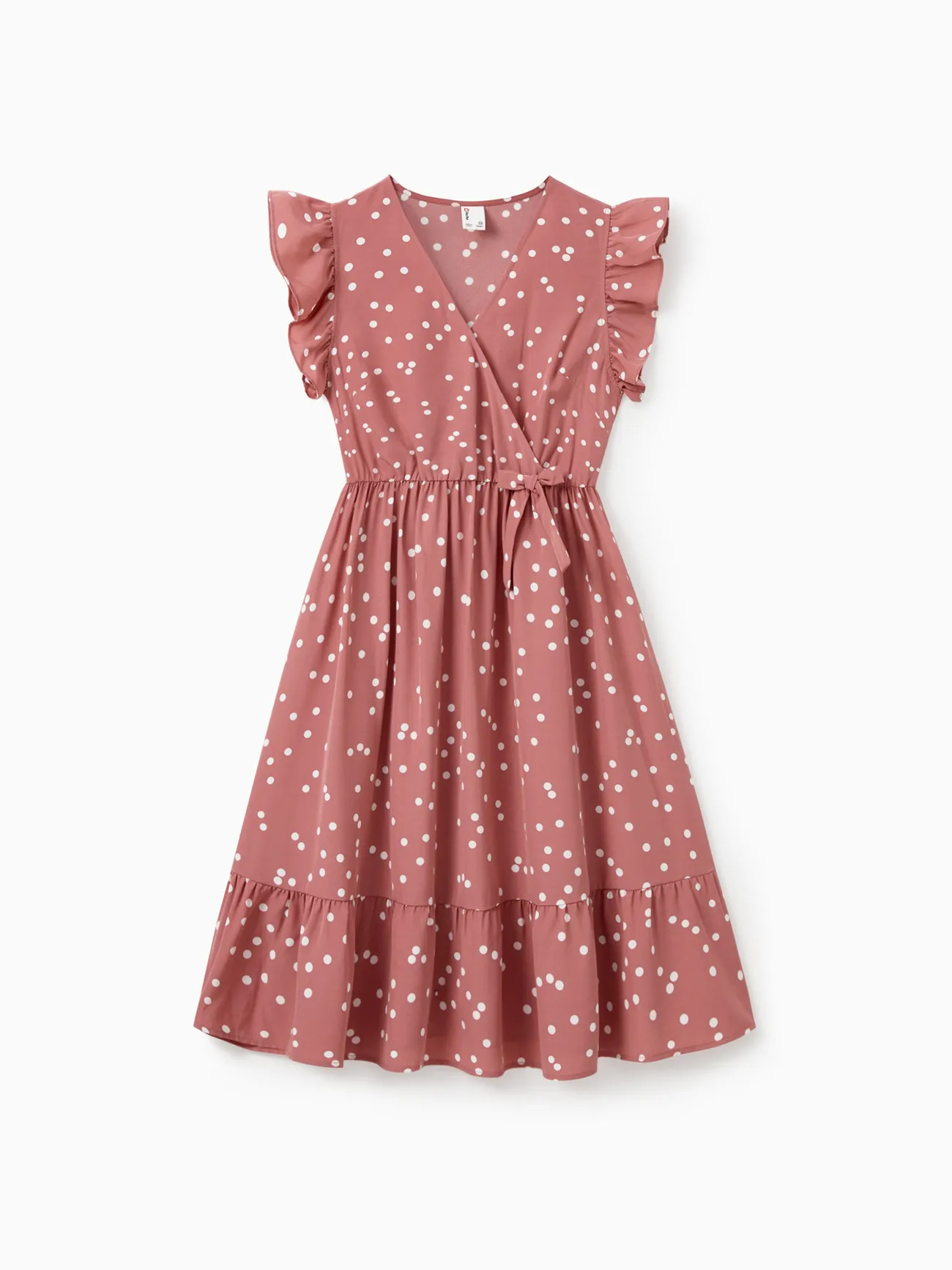 Women - Mommy and Me Outfits – Mother-Daughter Matching Dresses with Dots (Pink, V-Neck, Ruffle) - PinkyWhite - image 2