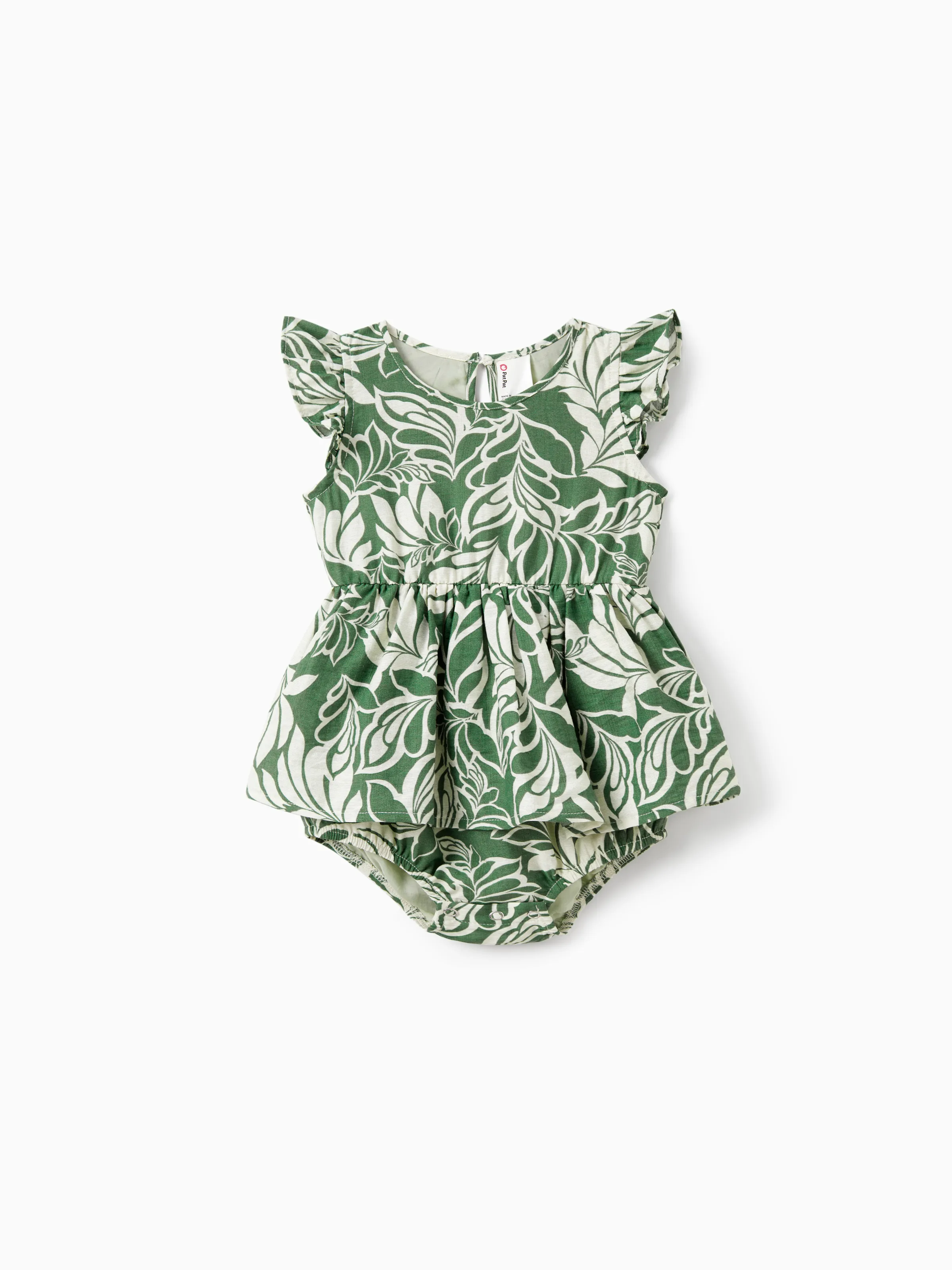 

Family Matching Leaf Print Short-sleeve Shirt or Halter Dress Green Set