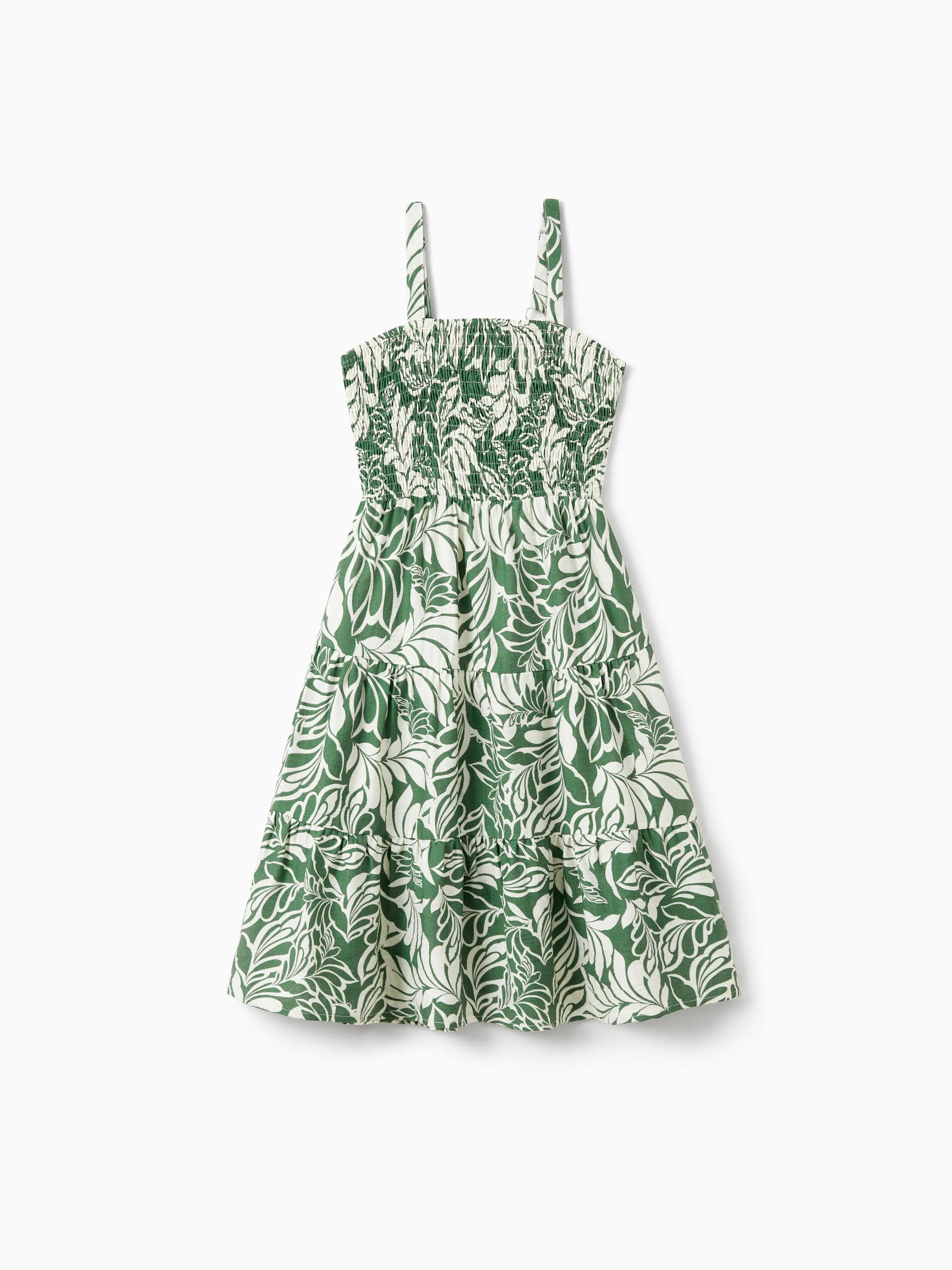 

Family Matching Leaf Print Short-sleeve Shirt or Halter Dress Green Set