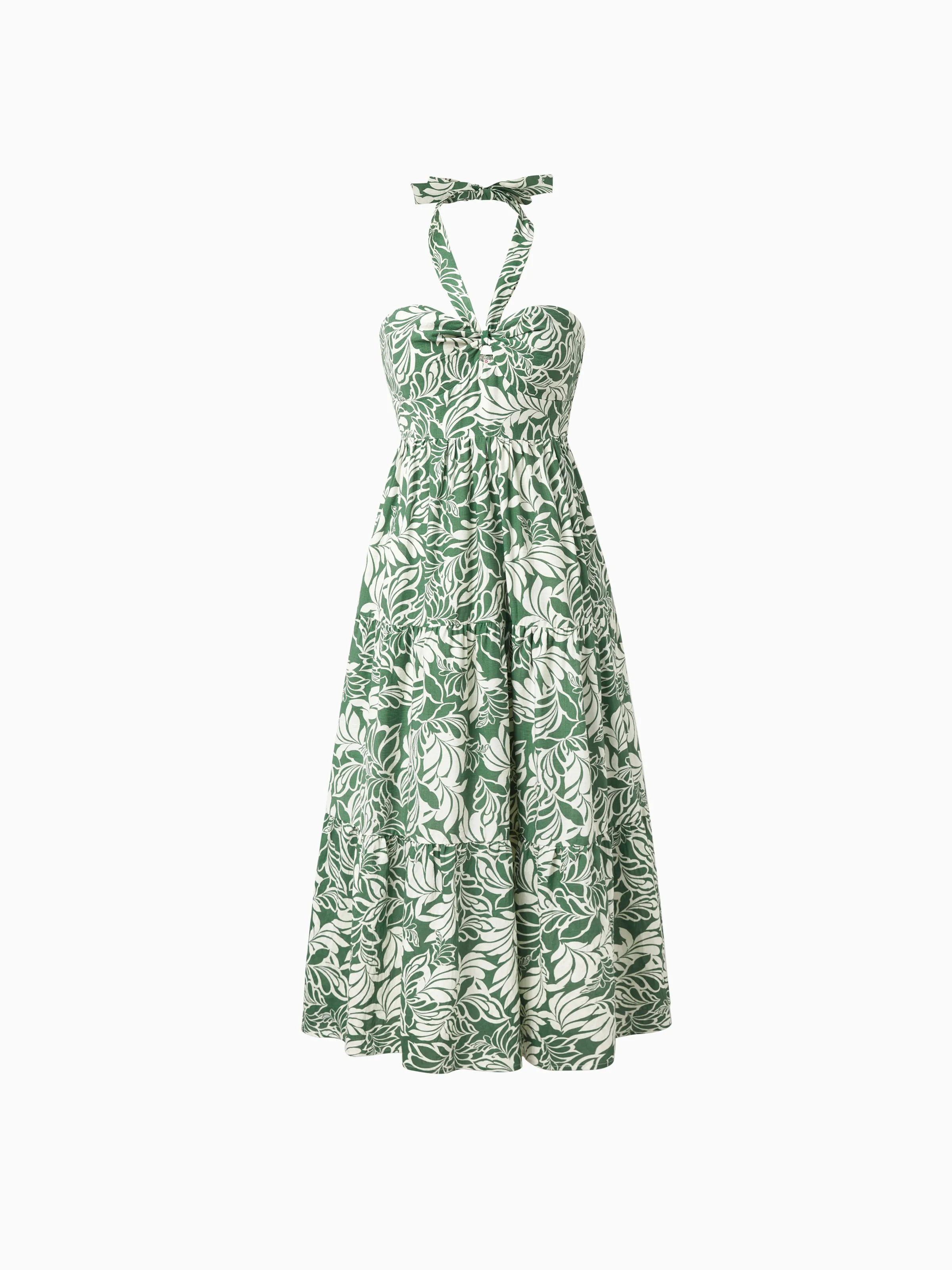 

Family Matching Leaf Print Short-sleeve Shirt or Halter Dress Green Set