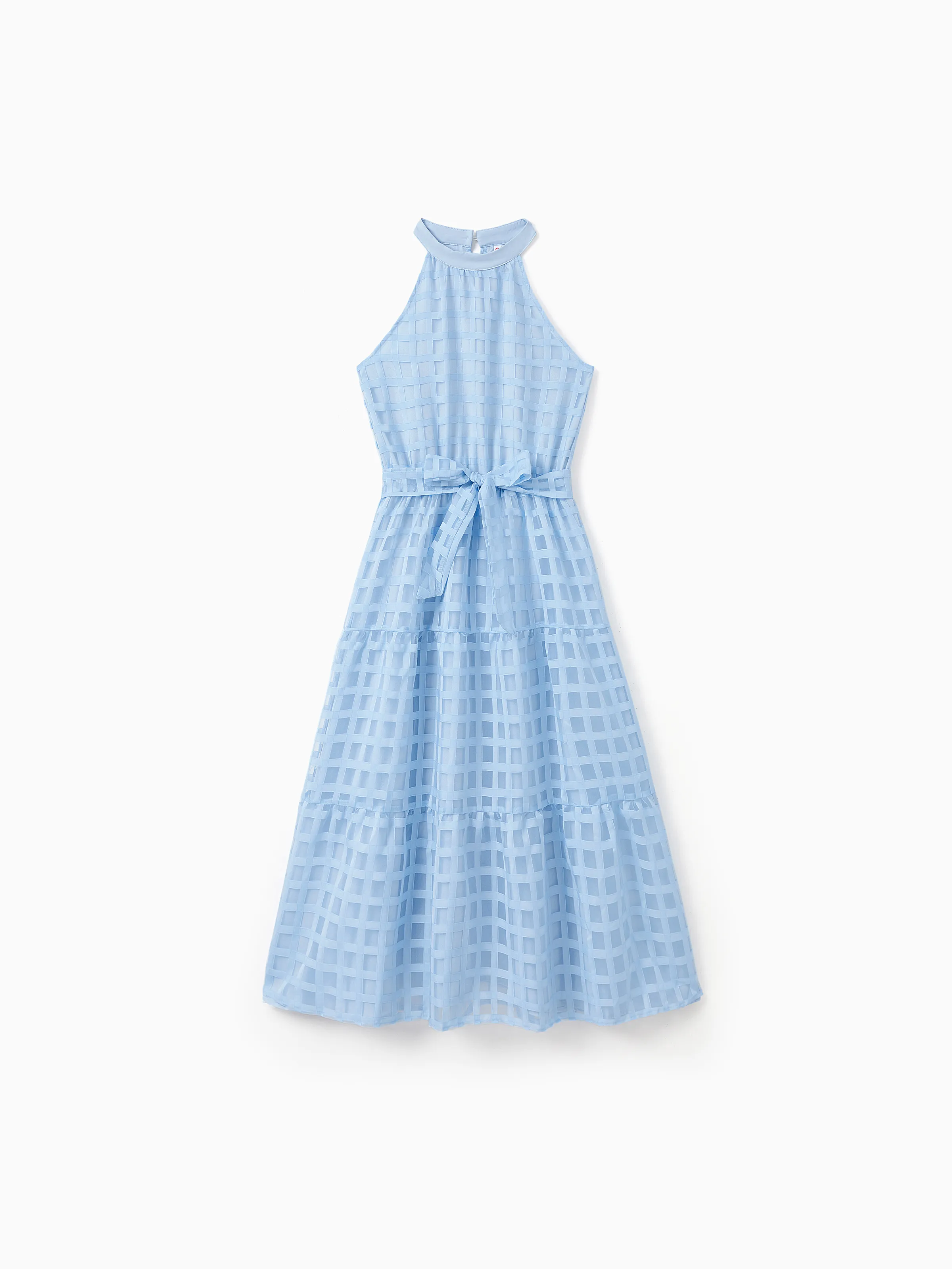 

Family Matching Sets Blue Vacation Mode Tee or Tiered Checkered Organza Mesh Halter Dress