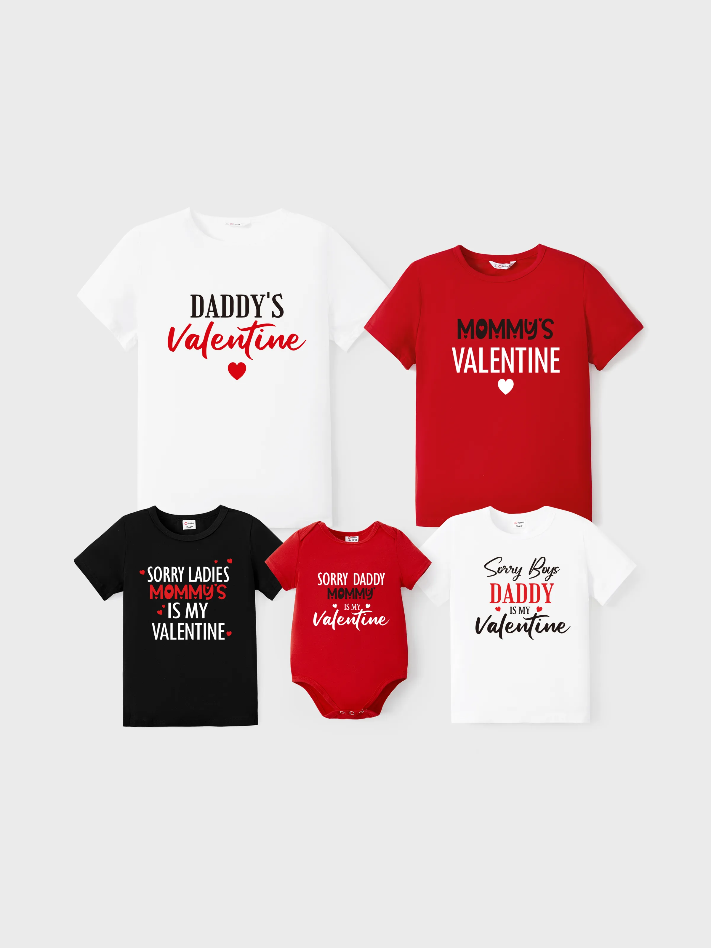 Valentine's Day Family Matching Cotton Letter Short Sleeve Tops 