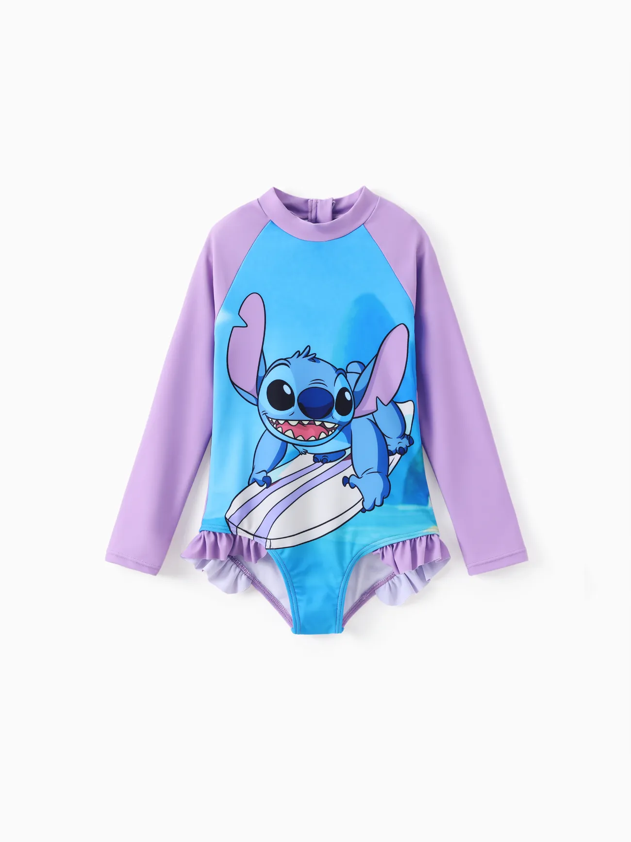 

Disney Stitch Toddler/Kid Girl 1pc Character Print Ruffled Long-Sleeve Swimsuit