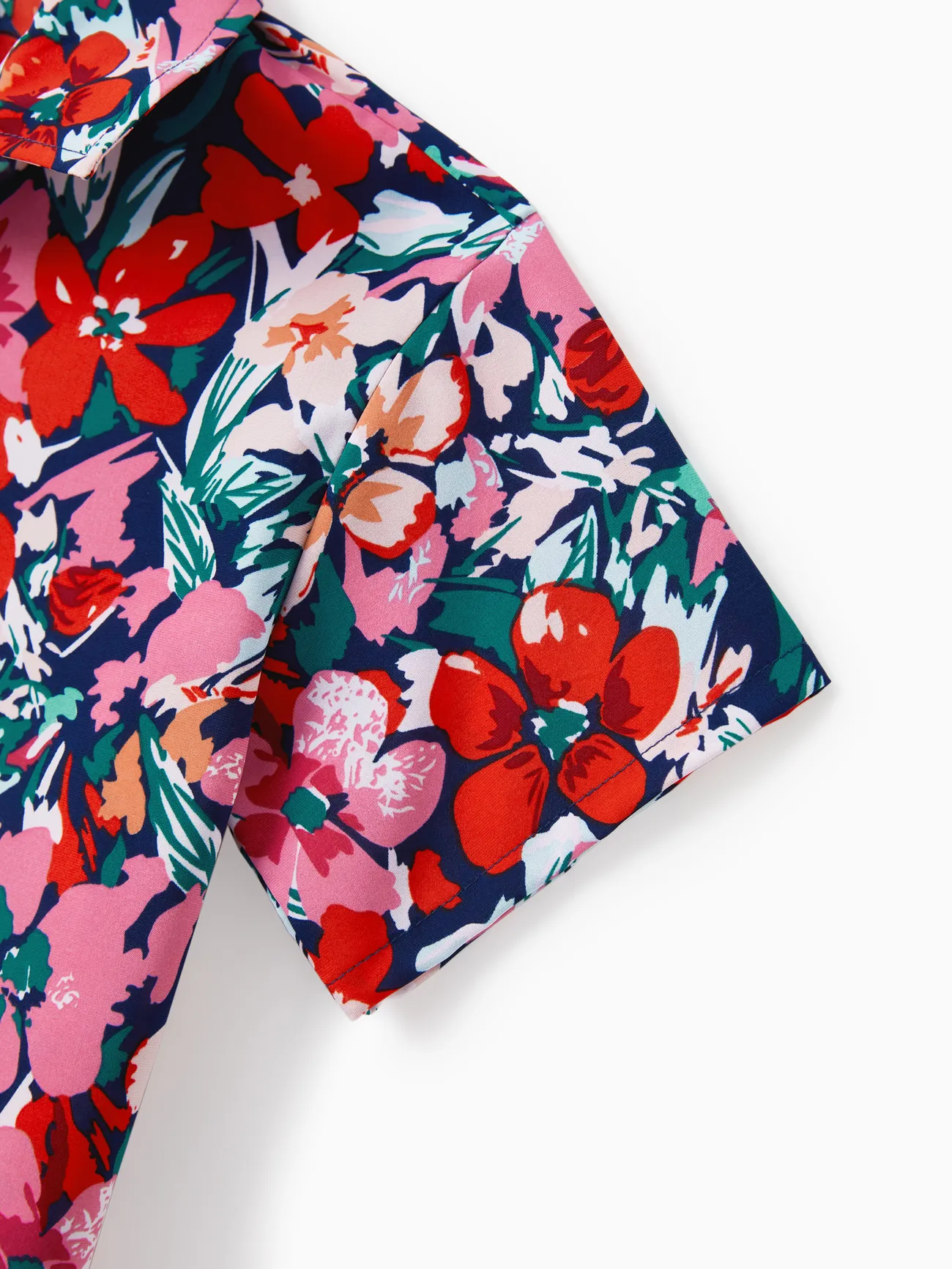 Boy - Family Vacation Outfits - Floral Print Off Shoulder Smocking Dresses and Matching Shirts - Dark Blue - image 21