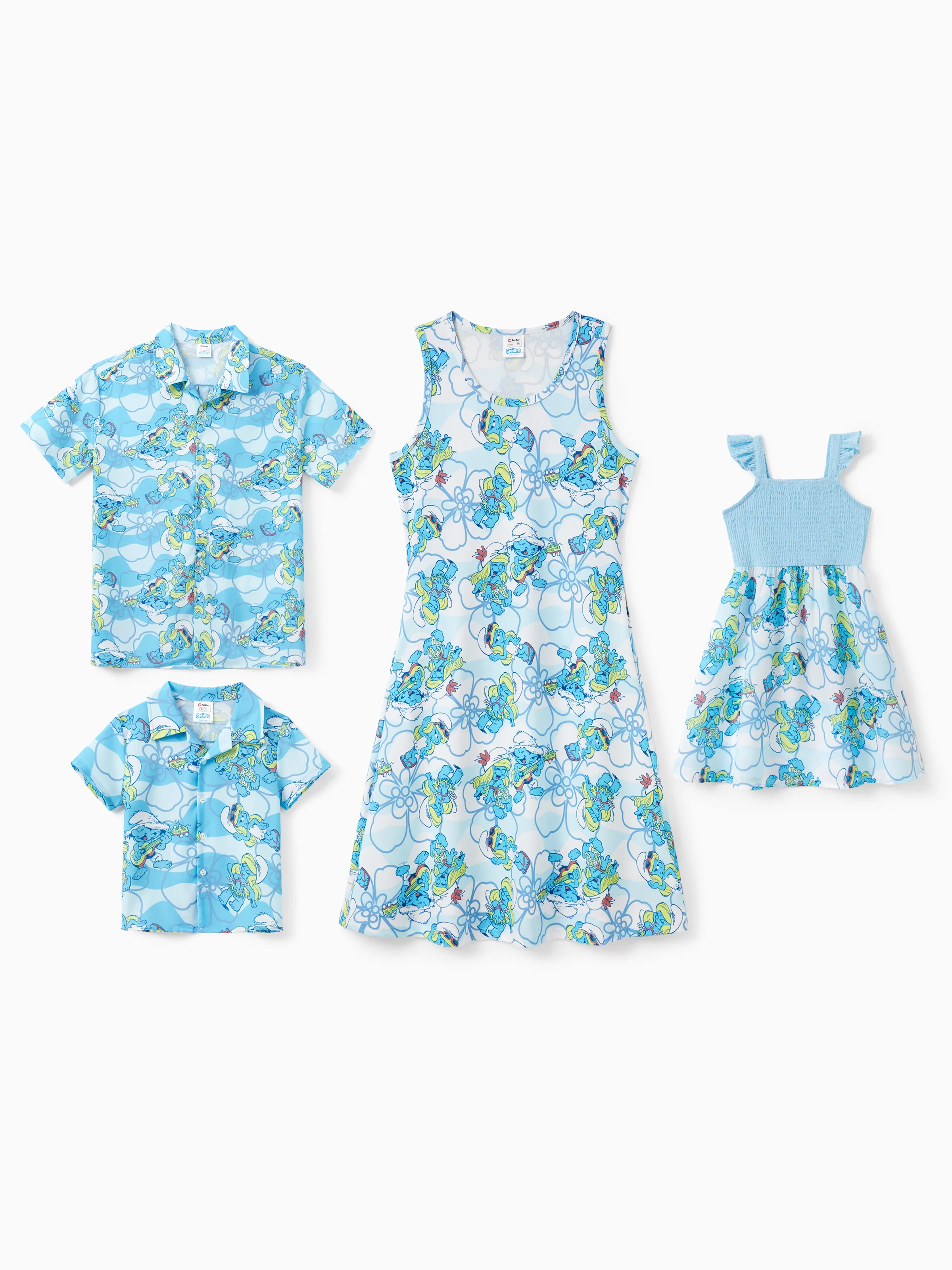 

The Smurfs Family matching 1pc Character Floral Pattern Shirt Or Sleeveless dress