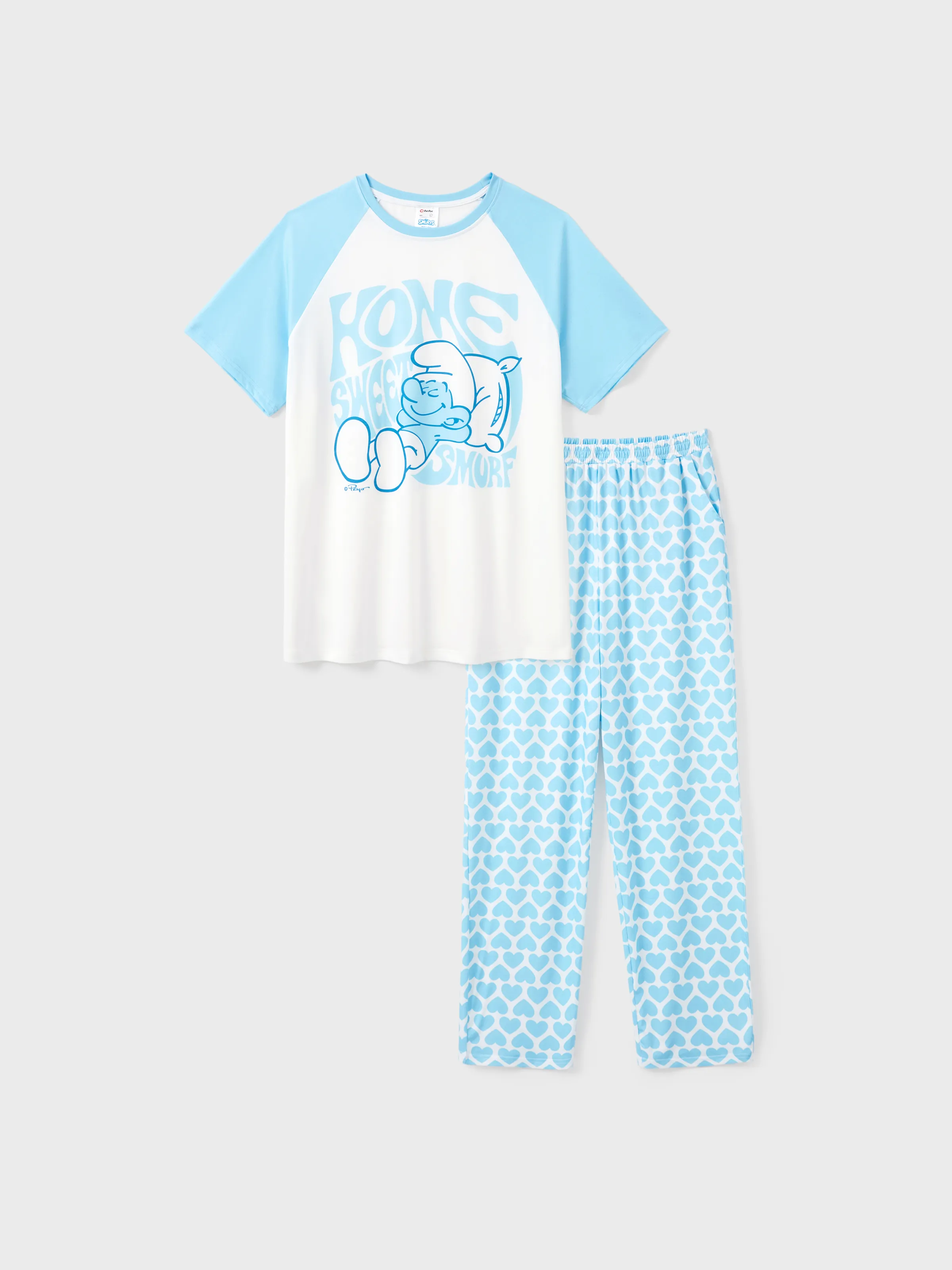 

The Smurfs Family matching 2pcs Valentine's Day Heart Pattern Lapel Pajamas Set(Flame Resistant)