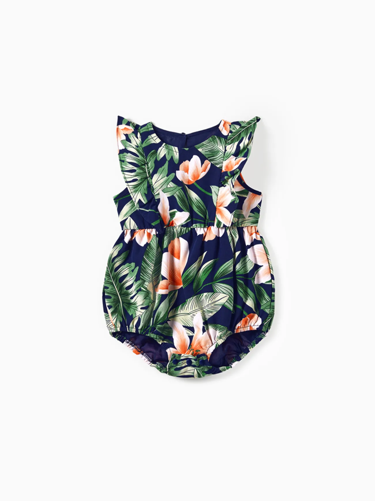 Baby Girl - Tropical Vacation Outfits with Plant and Flower Print – Matching Shirts and Dresses - royalblue - image 11