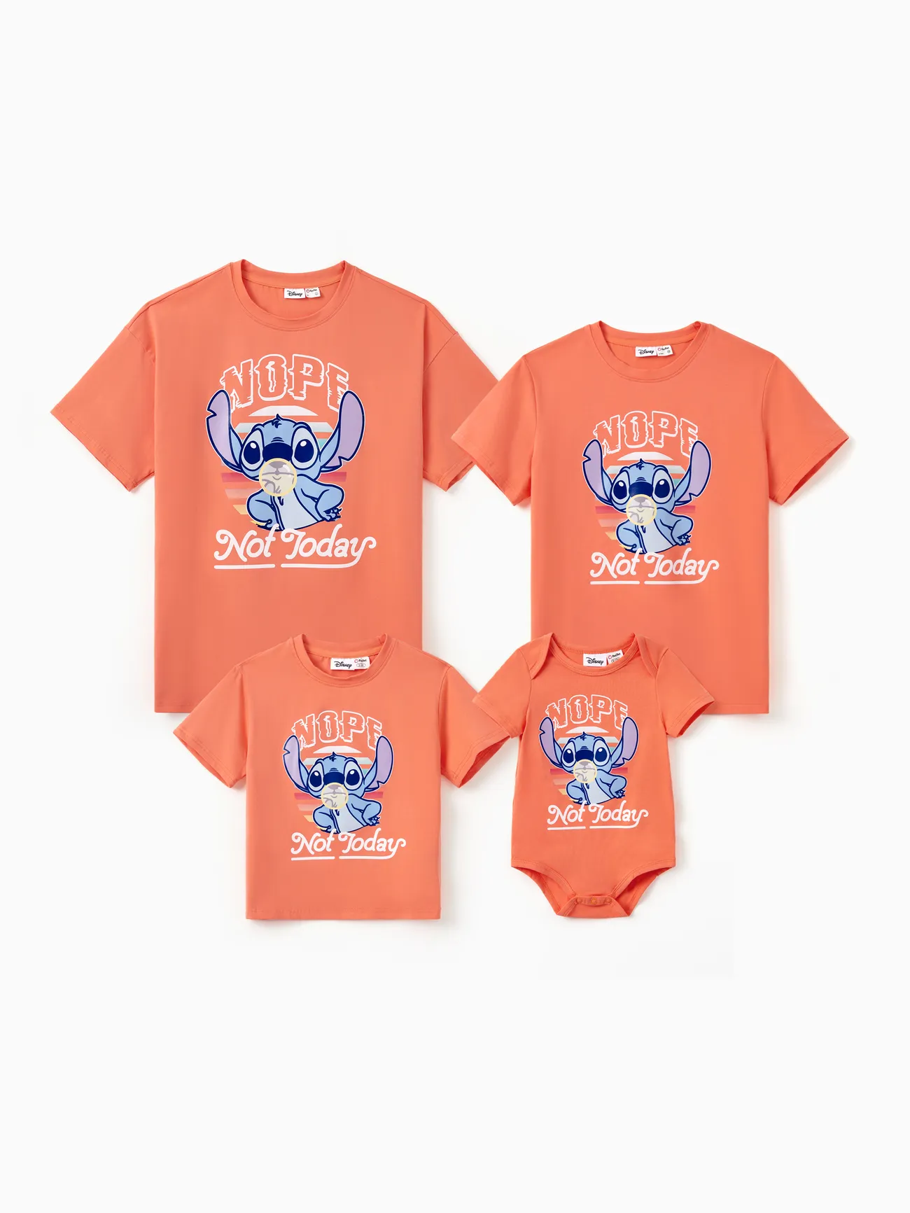 Disney Stitch Family matching 1pc Stitch Character Not Today Print Cotton Short-sleeve T-shirt or Romper - Orange - image 1