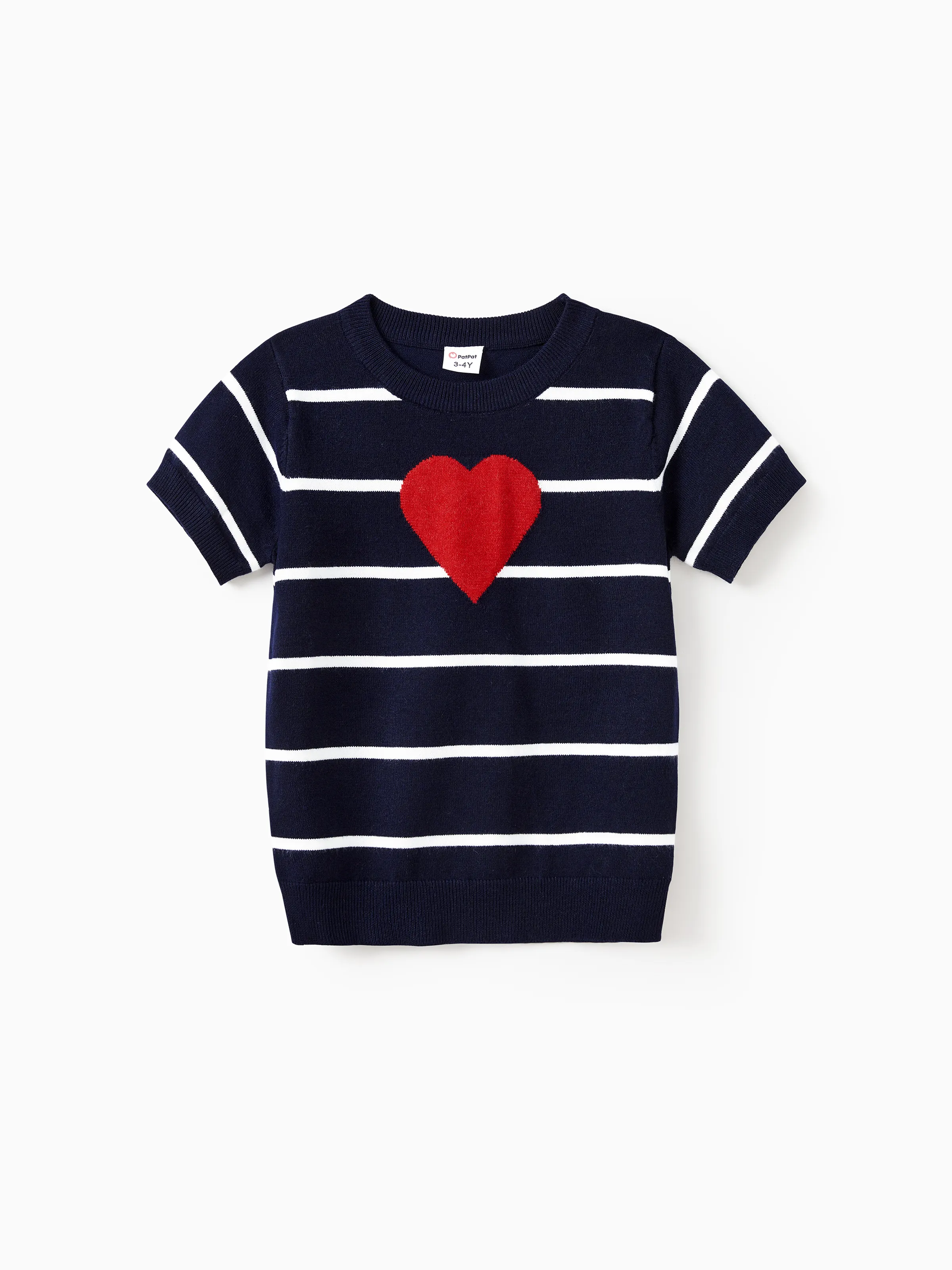 

Valentine's Day Heart Print Striped Short Sleeve Family Matching Tops