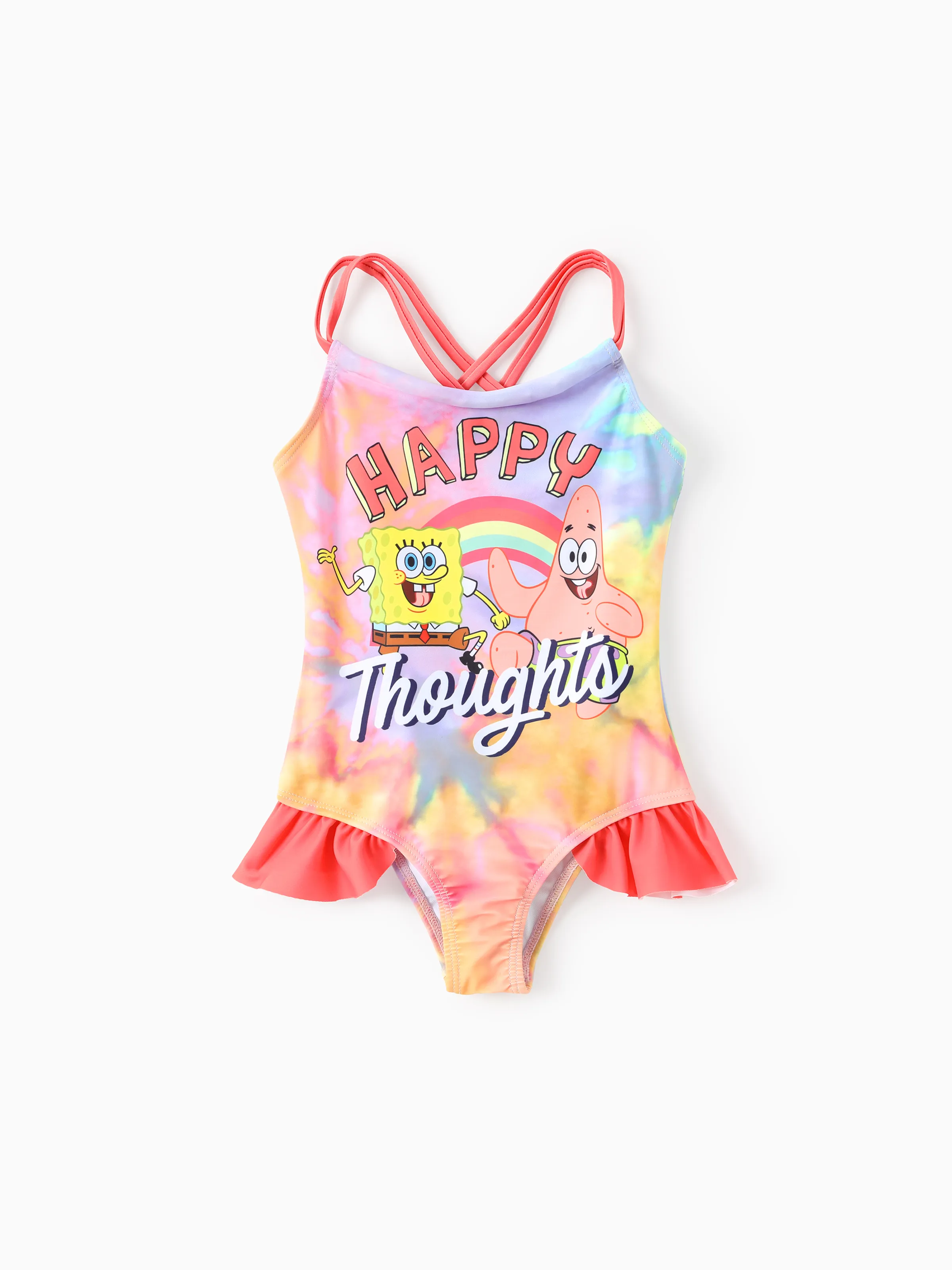 

SpongeBob SquarePants Toddler/Kid Girl 1pcs Sun Protection Character Gradient Print Ruffle-hem One-piece Swimsuit