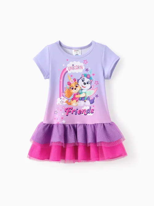 PAW Patrol Niña Pequeña 1pc Skye Everest Floral/Degradado Vestido de manga corta con volantes