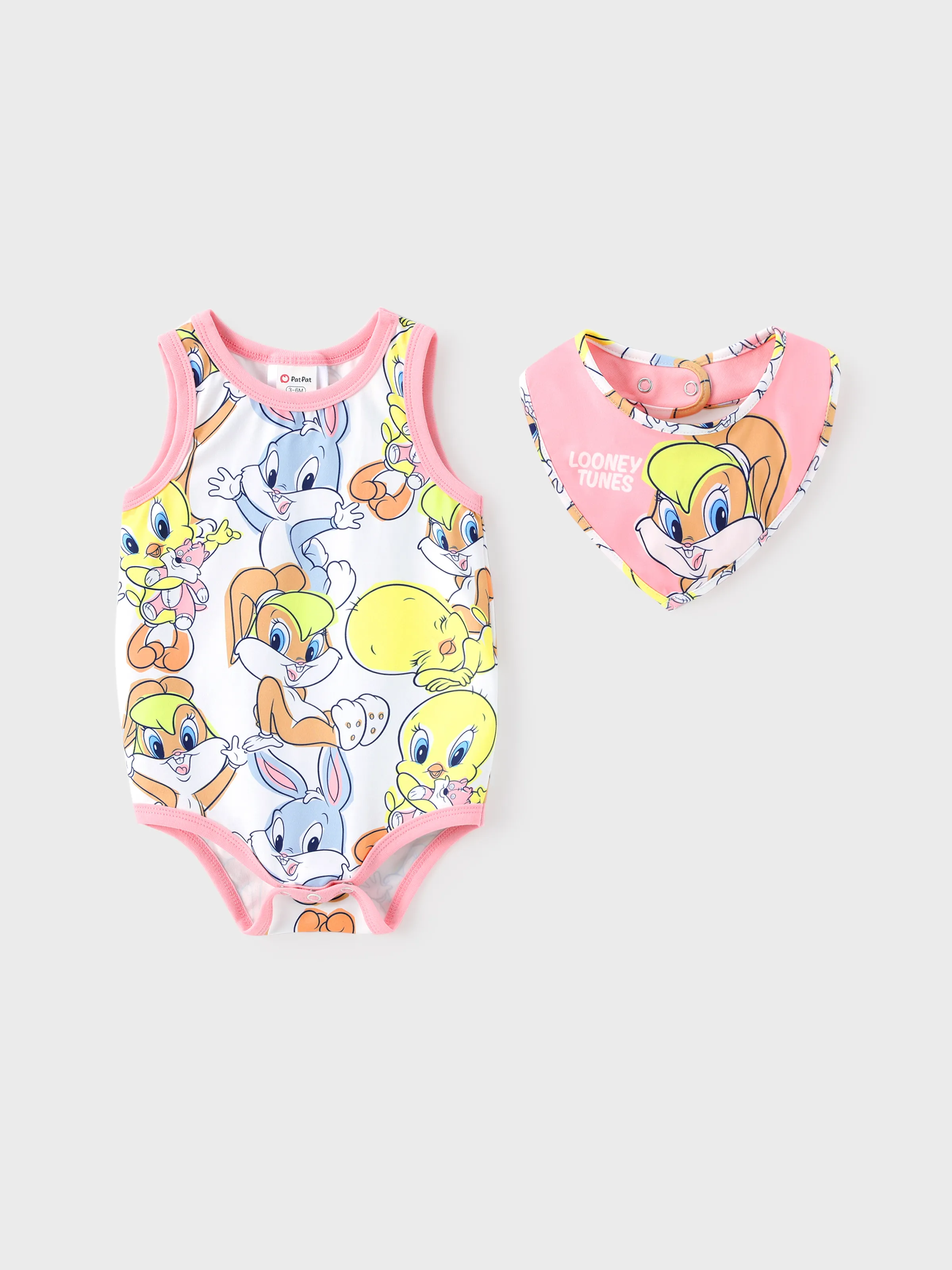 Looney Tunes Bebé Niño/Niña 2pcs Estampado de Personaje Mono de Manga Corta Con Juego de Baberos 