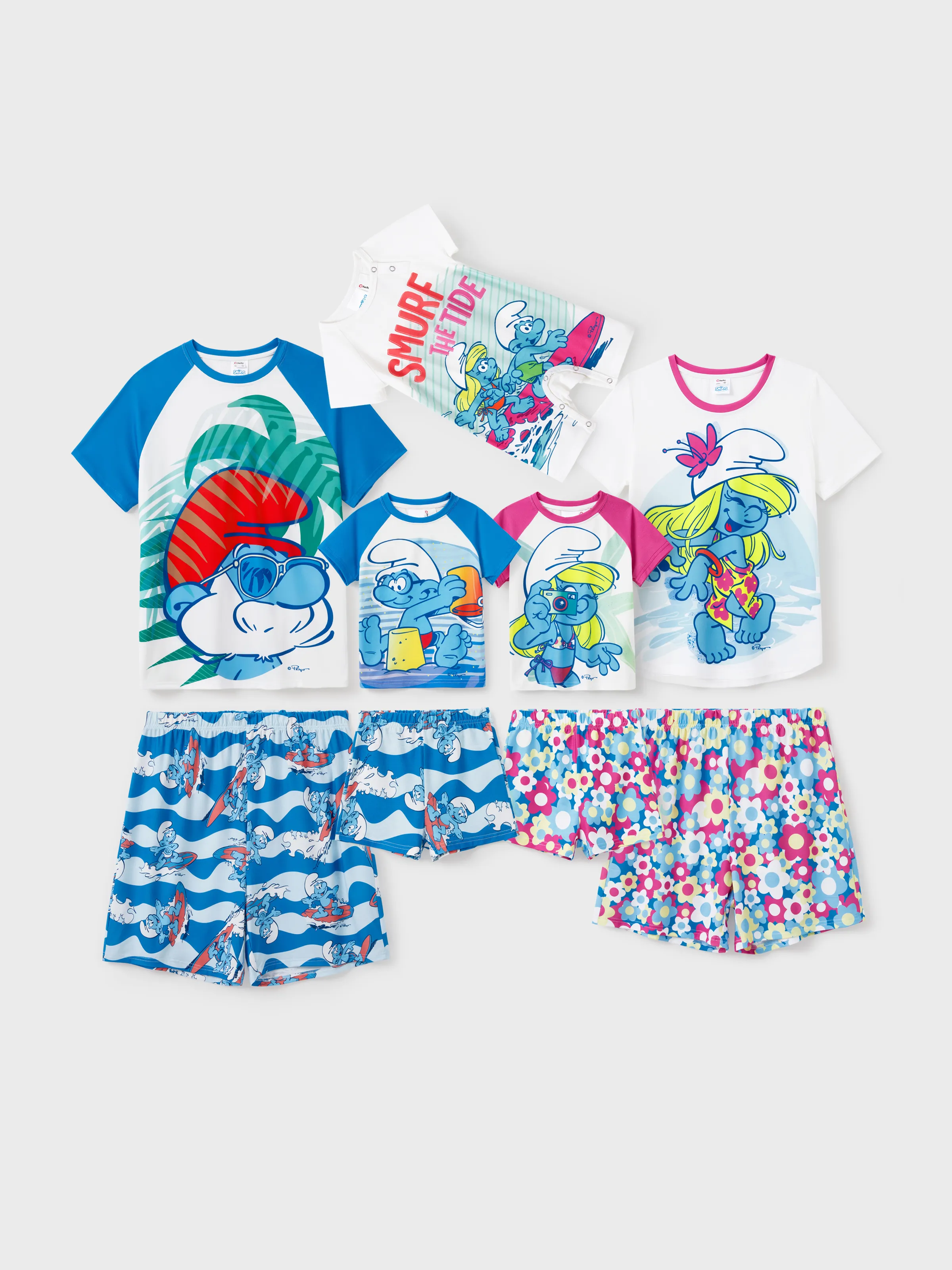 

The Smurfs Family matching 2pcs Character Beach Floral Pattern Pajamas Set/Jumpsuit(Flame Resistant)