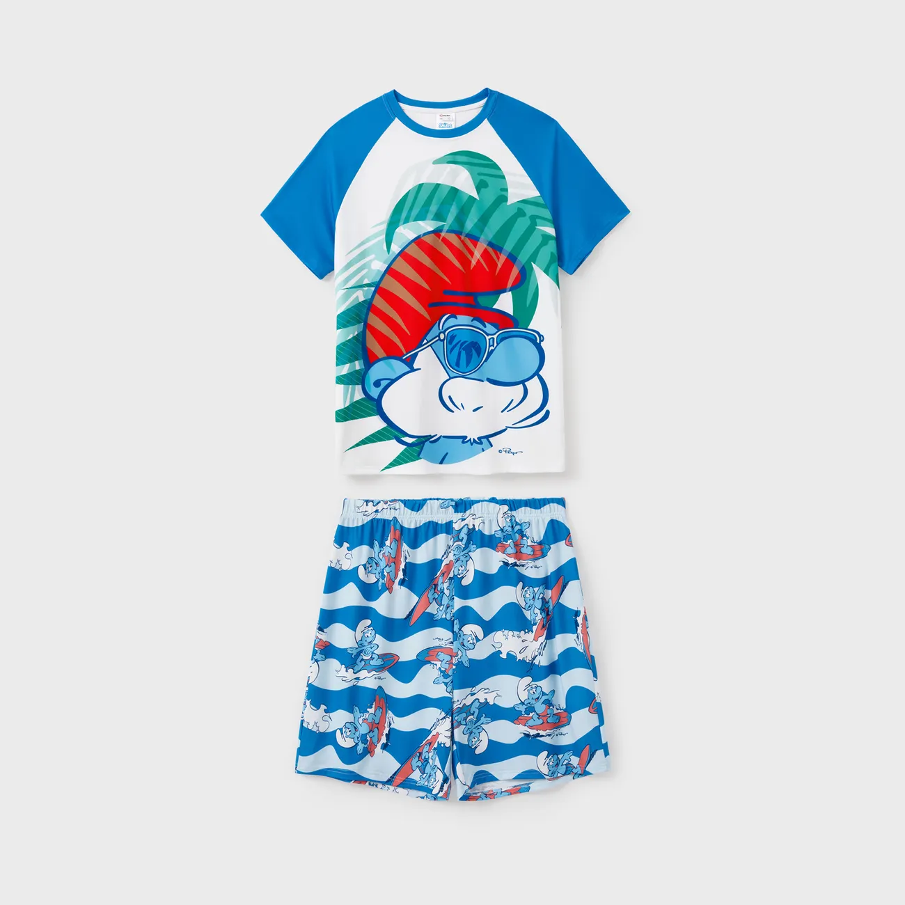 The Smurfs Family matching 2pcs Character Beach Floral Pattern Pajamas Set/Jumpsuit(Flame Resistant)