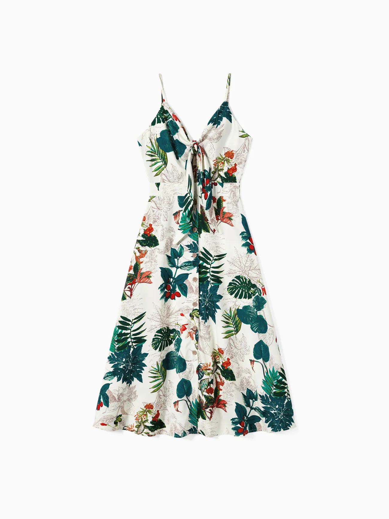 Women - Family Matching Allover Plant Floral Print Dresses and Short-sleeve Shirts Sets - Green - image 2