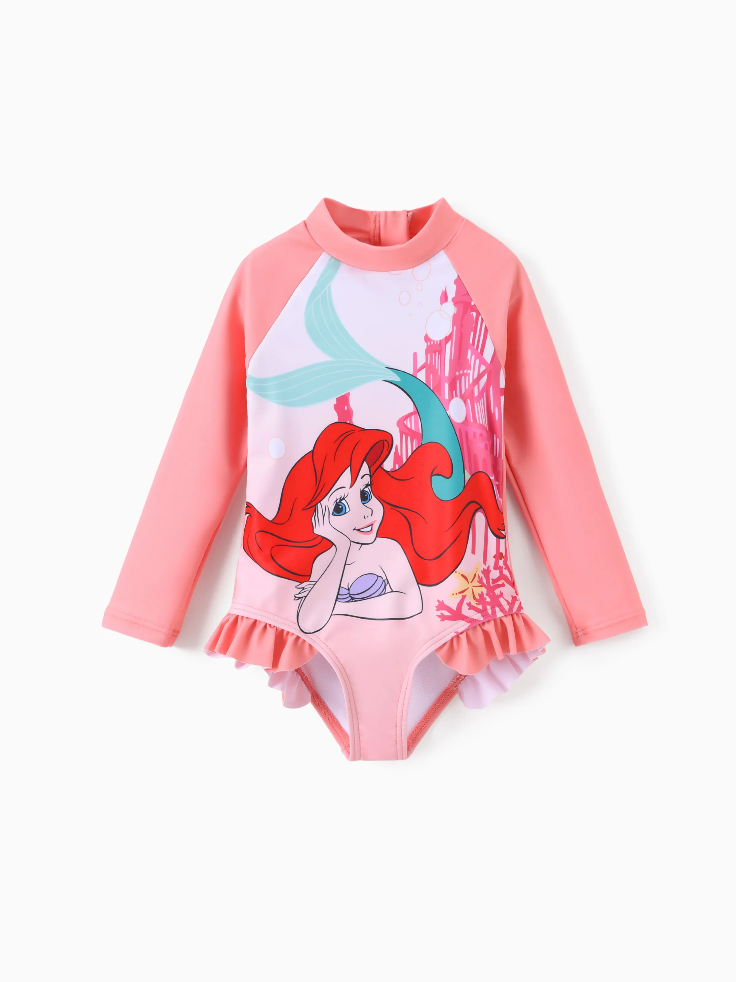 

Disney Princess Toddler Girl 1pc Moana/Areil Colorblock Ruffled Zipper Sun Protection Long-sleeve Swimsuit