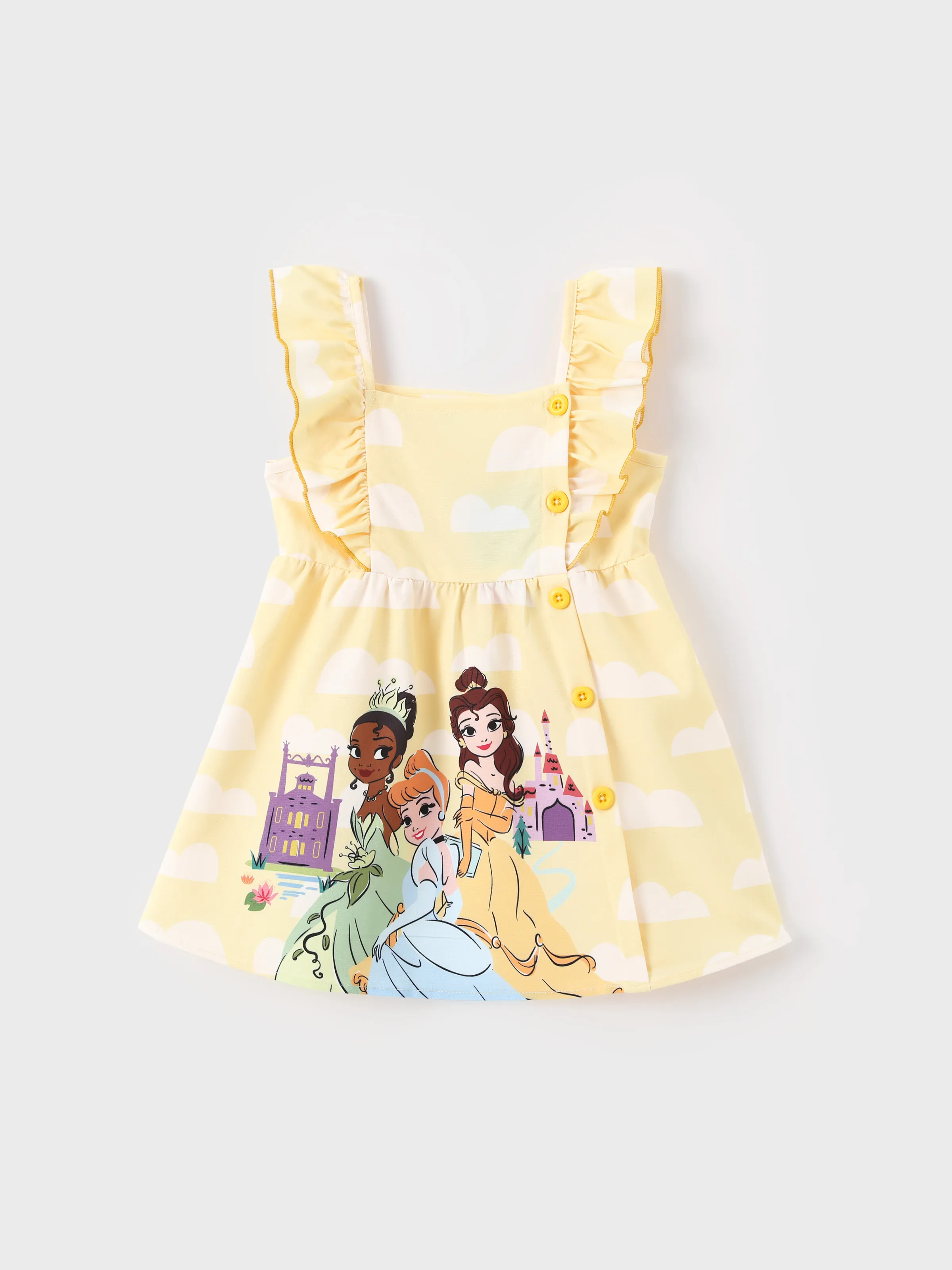 Princesa Disney Niña Pequeña 1pc Tiana Cenicienta Beller Ariel Rapunzel Vestido con volantes