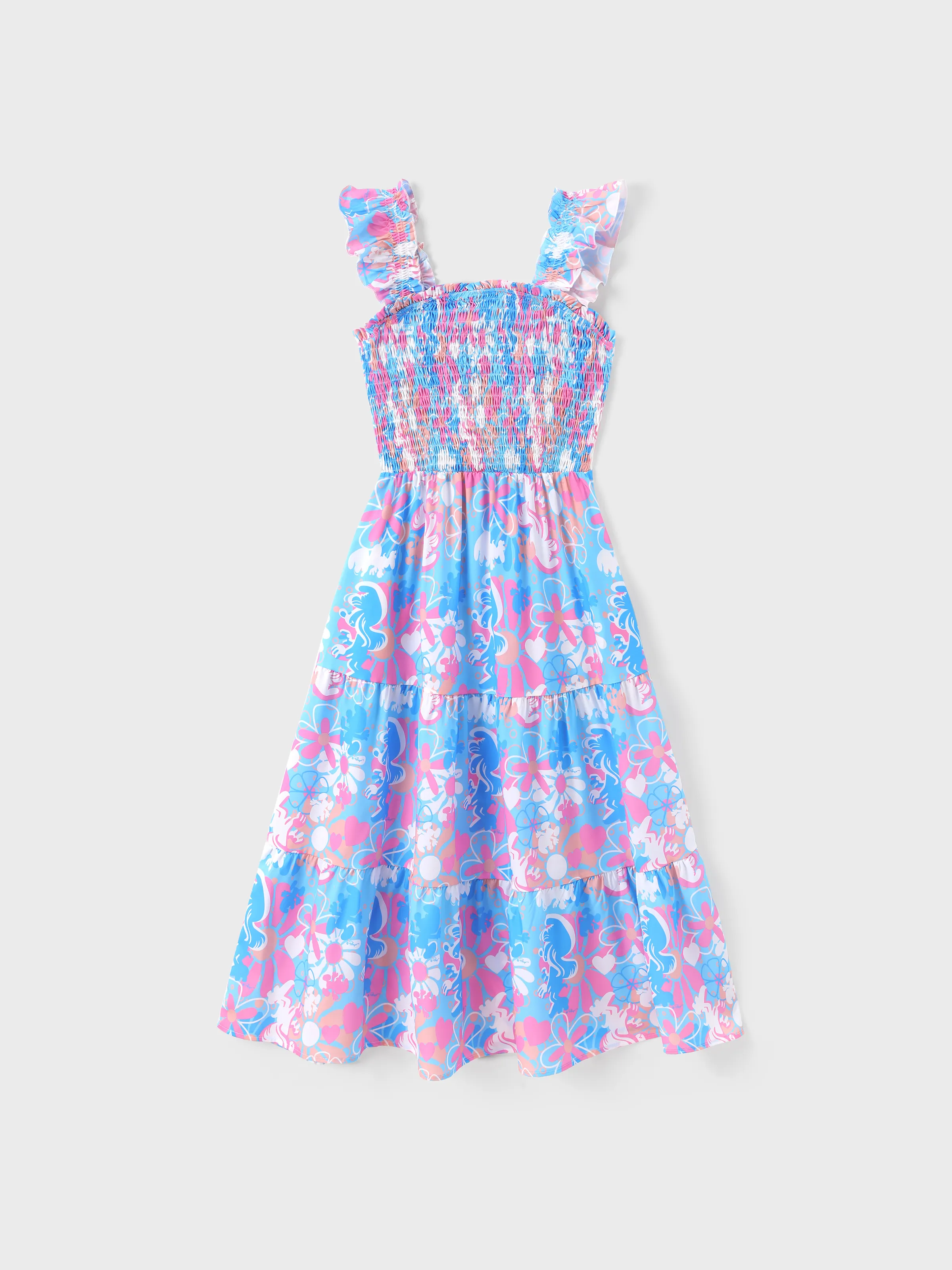 

The Smurfs Family matching 1pc Floral Pattern Sleeveless Tiered Ruffle Hem Dress/CottonTop/Jumpsuit