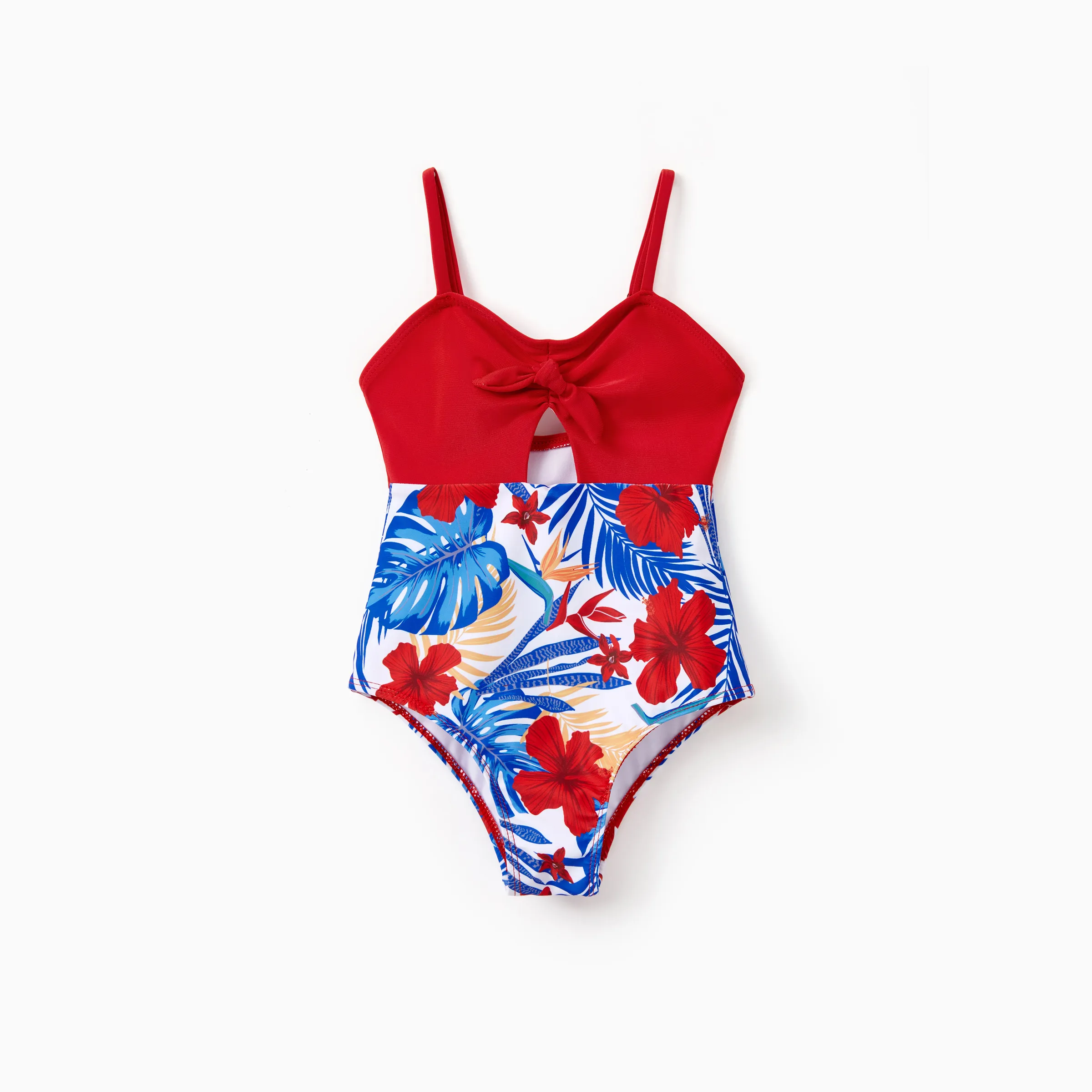 

Family Matching Allover Plant Print Swim Trunks or Scallop Trim One-piece Halter Swimsuit