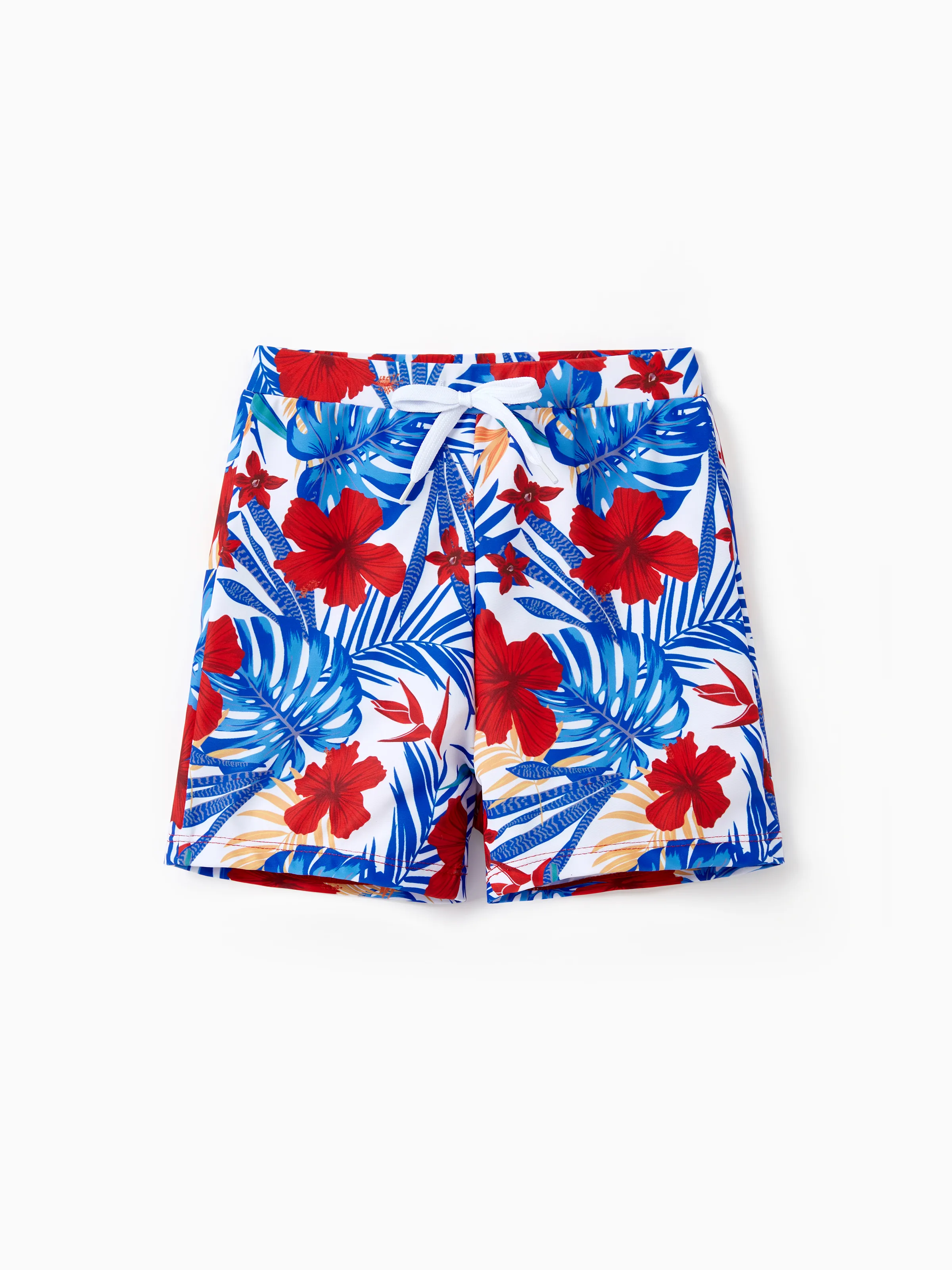 

Family Matching Allover Plant Print Swim Trunks or Scallop Trim One-piece Halter Backless Swimsuit