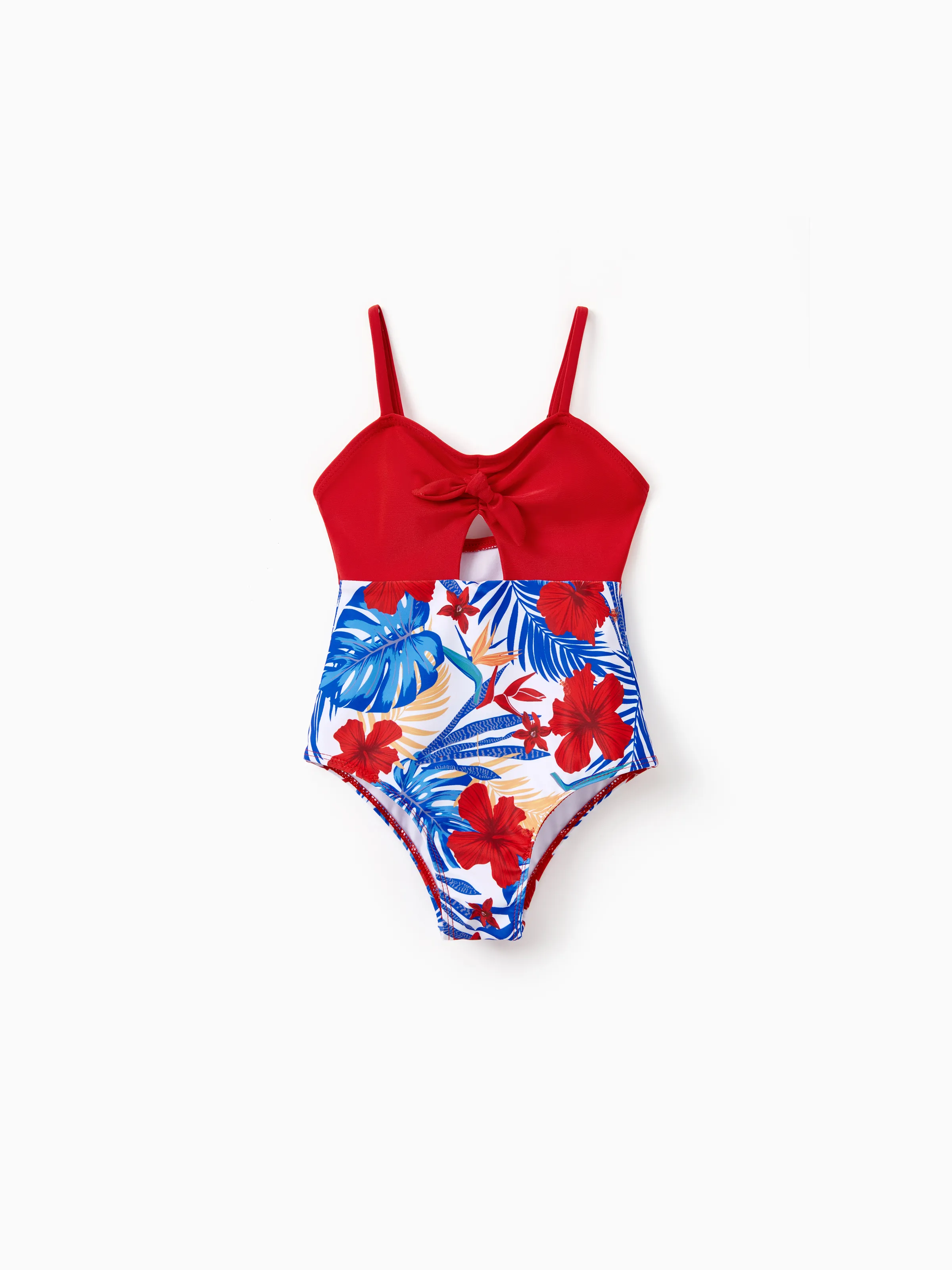 

Family Matching Allover Plant Print Swim Trunks or Scallop Trim One-piece Halter Backless Swimsuit