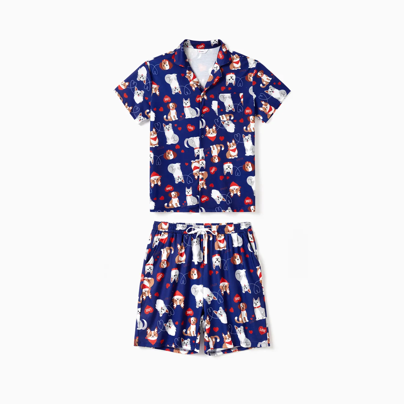 Family Matching Dog Patterned Short-sleeve Pajama Set for Couple