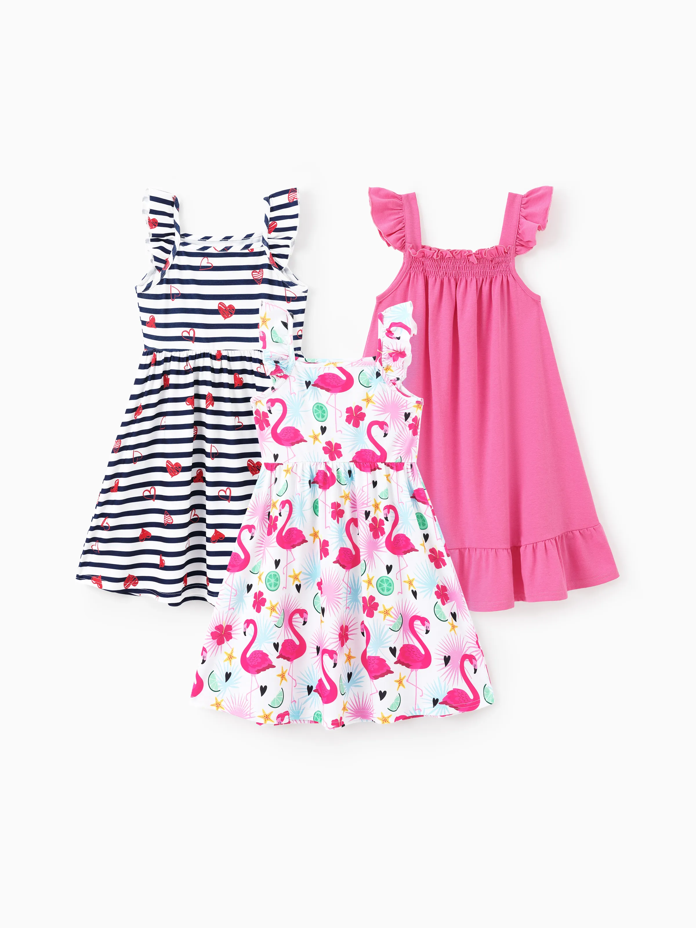 

3-Pack Toddler/Kid Girl Childlike Flutter-sleeve Dresses