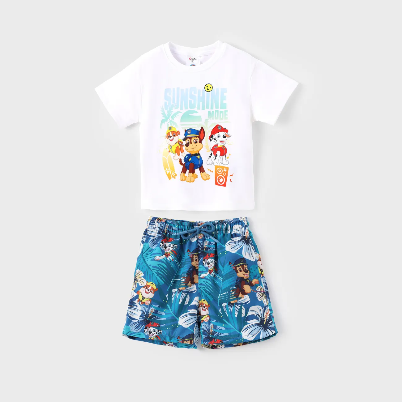 PAW Patrol Toddlers Boys 2pcs Chase Marshall Rubble Palm Tree Pattern Cotton Top And Shorts Set
