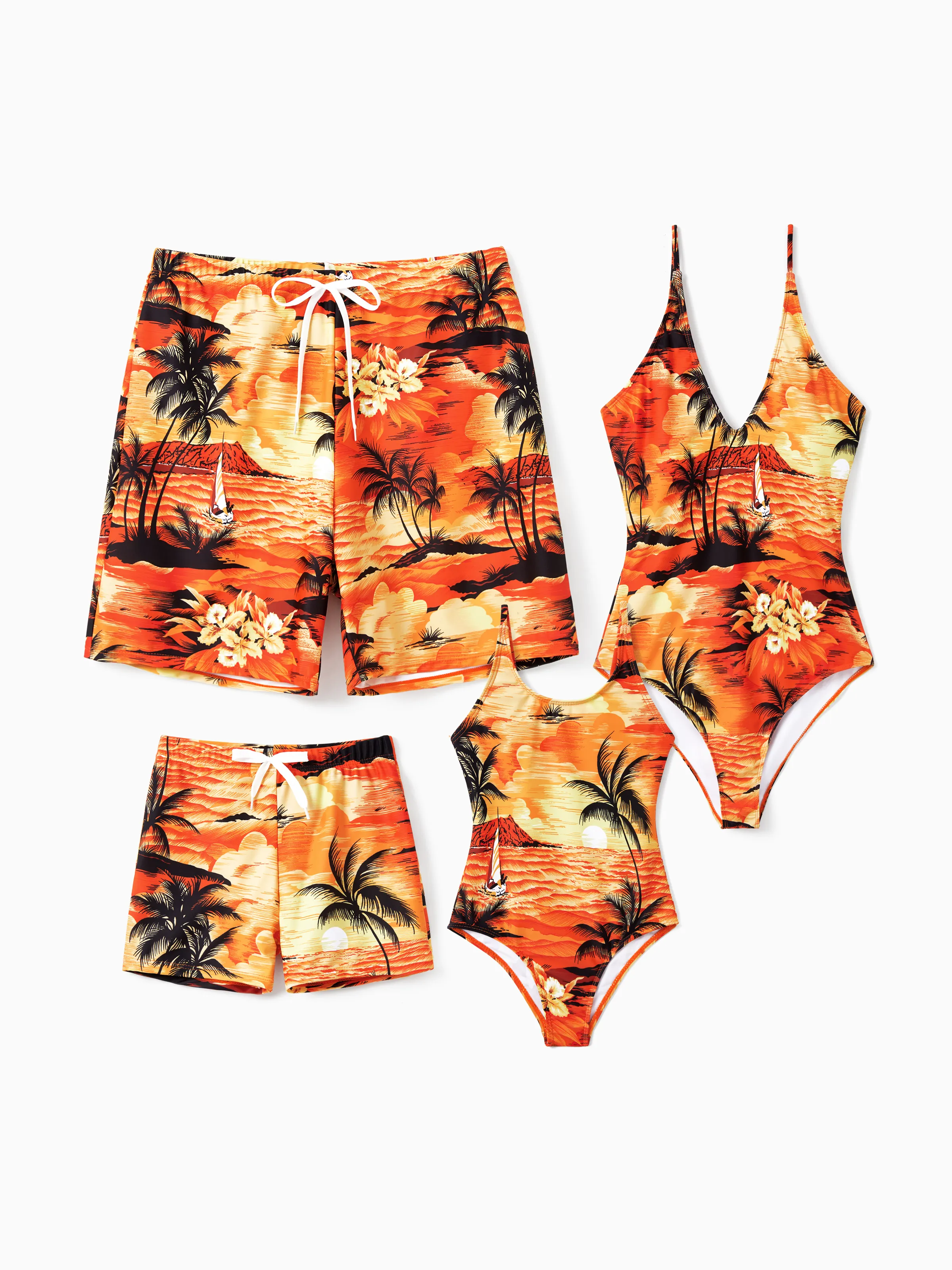 Tropical Hawaiian Swimsuits for Family Matching Swimwear