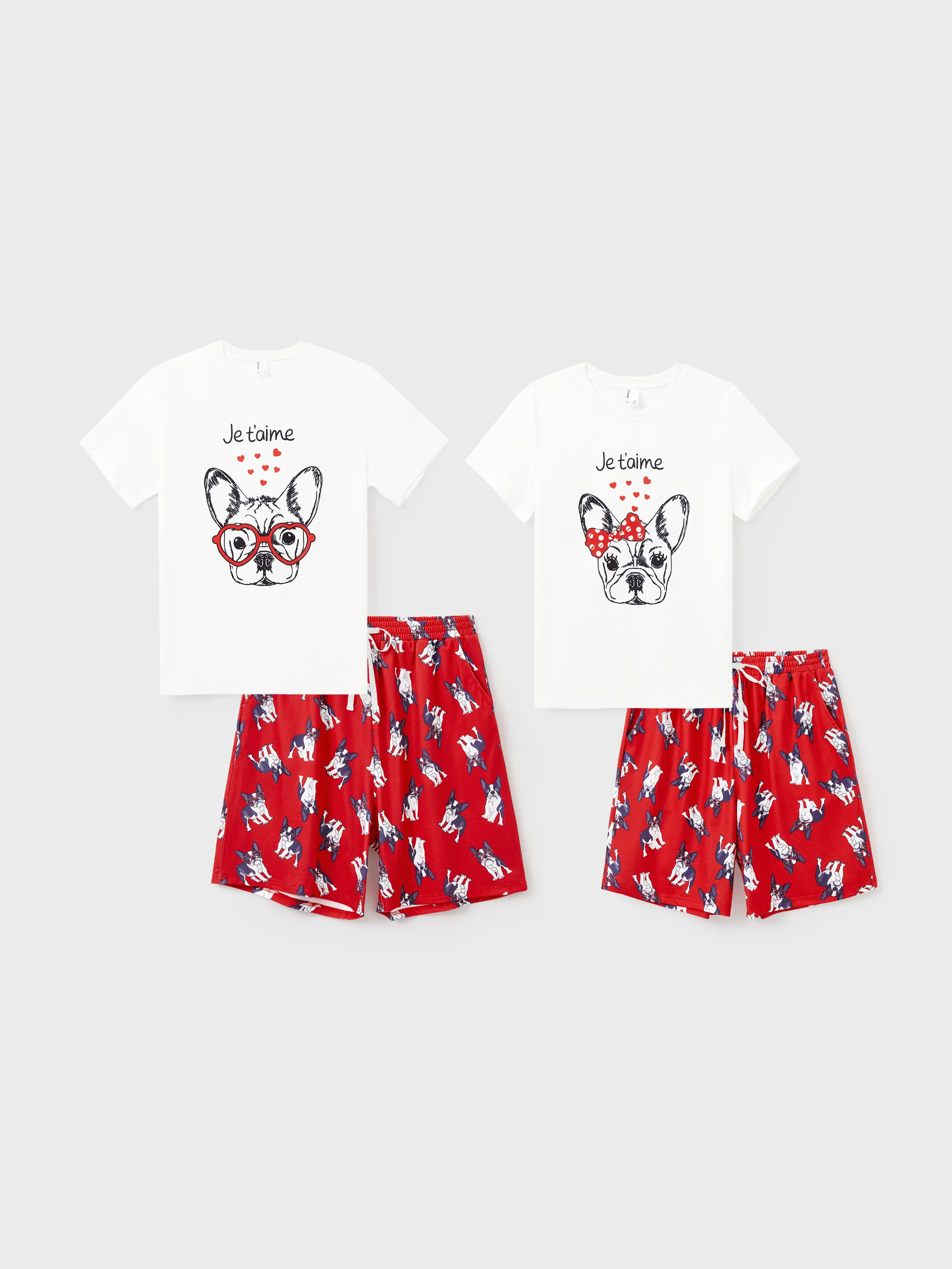 Family Matching Dog Patterned Short-sleeve Couple Pajama Set