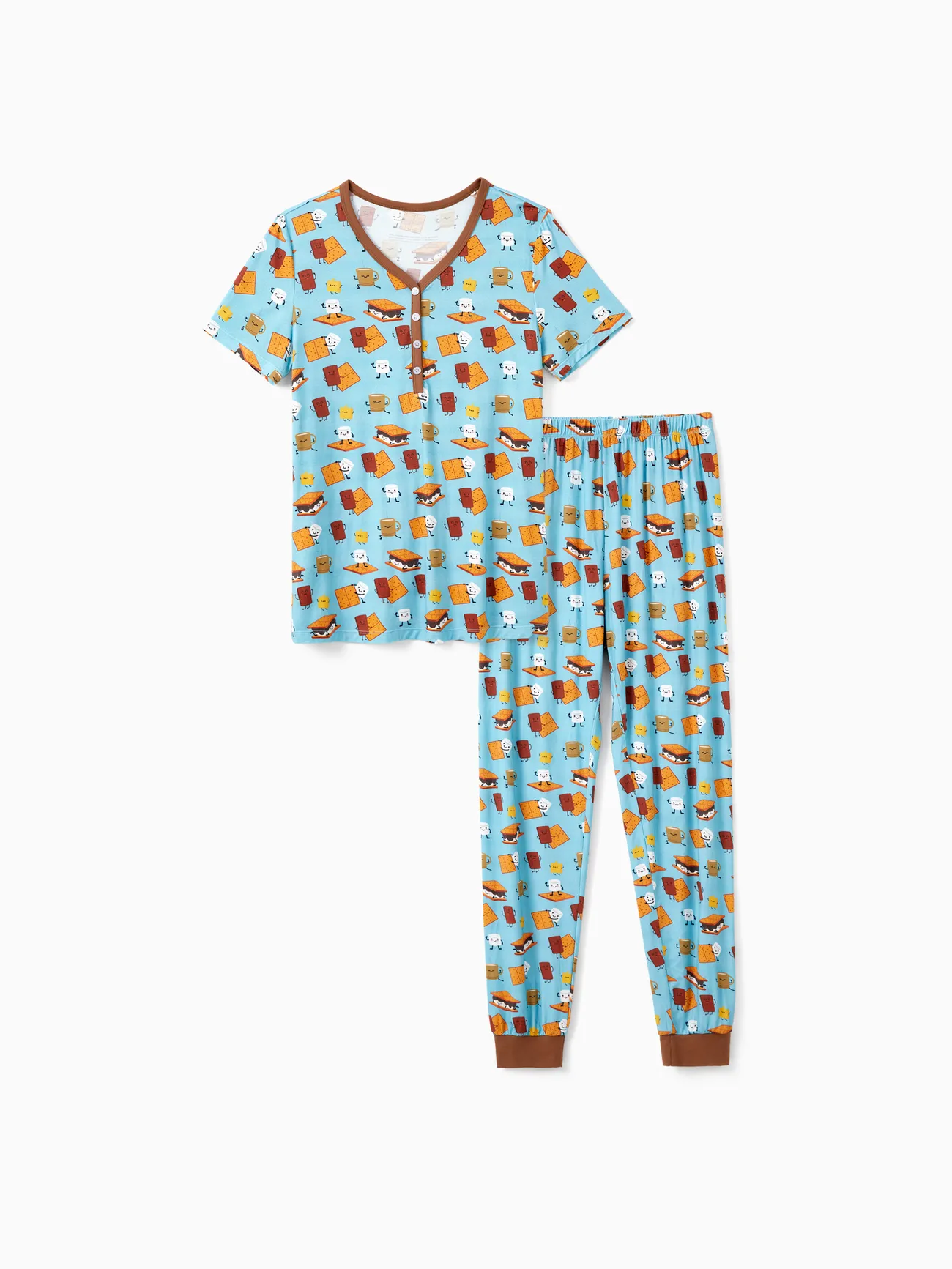 Women - Bamboo Family PJs Cute Print Short Sleeve & Long Pants Sleepwear Matching Pajama set (Snug-Fitting for Children) - Green - image 4