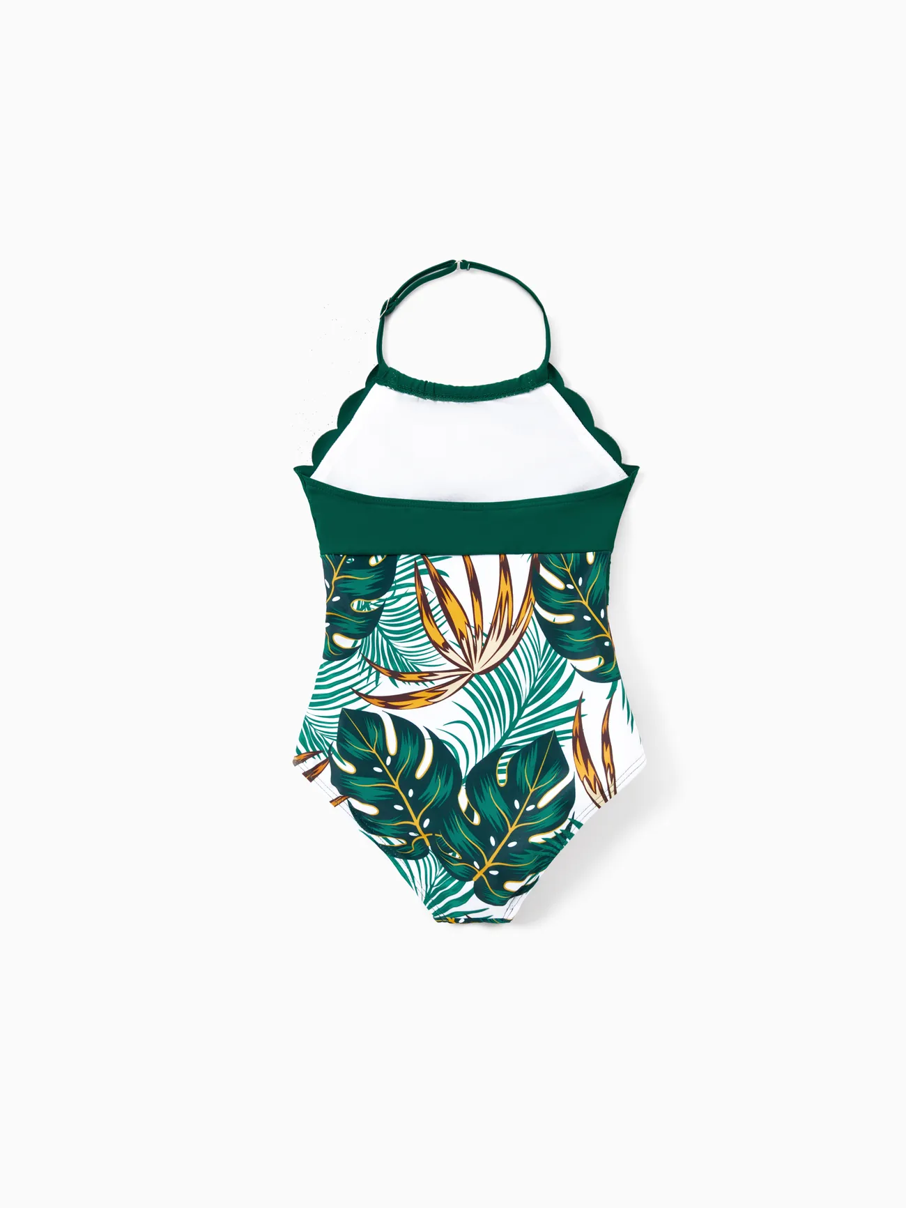 Girl - Matching Family Bathing Suits Dark Green - Plant Print V Neck One-Piece Swimsuit & Swim Trunk - Dark Green - image 10