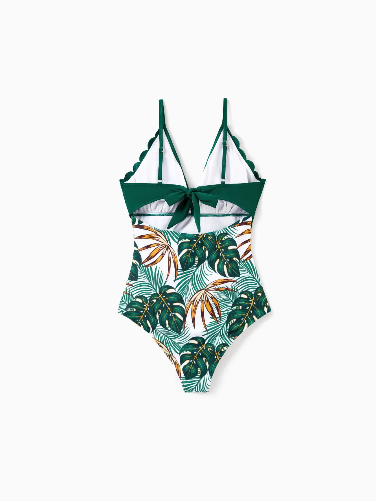 Women - Matching Family Bathing Suits Dark Green - Plant Print V Neck One-Piece Swimsuit & Swim Trunk - Dark Green - image 5