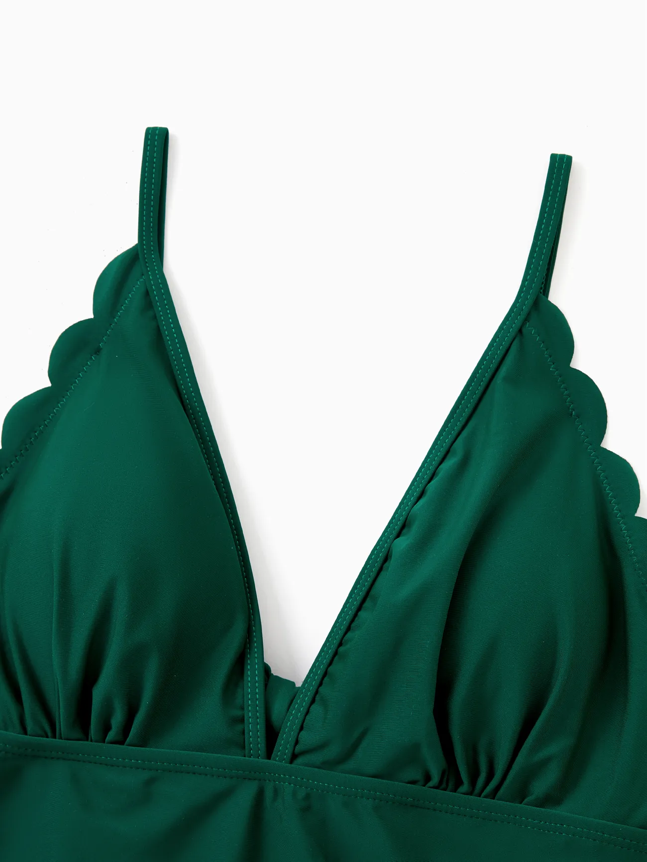 Women - Matching Family Bathing Suits Dark Green - Plant Print V Neck One-Piece Swimsuit & Swim Trunk - Dark Green - image 6