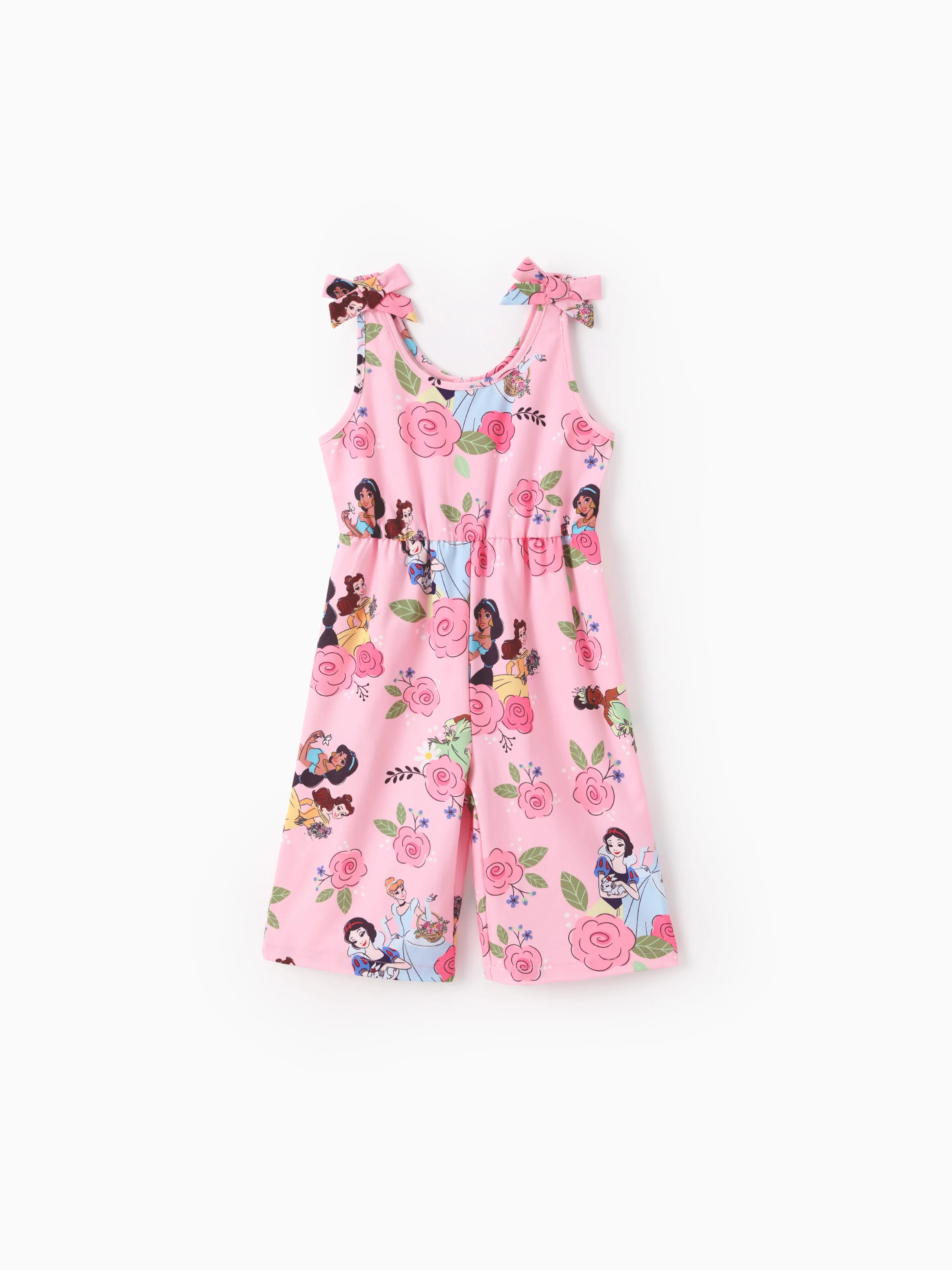 

Disney Princess Toddler Girl 1pc Jasmine Beller Cinderella & Tiana / Ariel Floral/Fish Allover Print Bowknot Jumpsuit