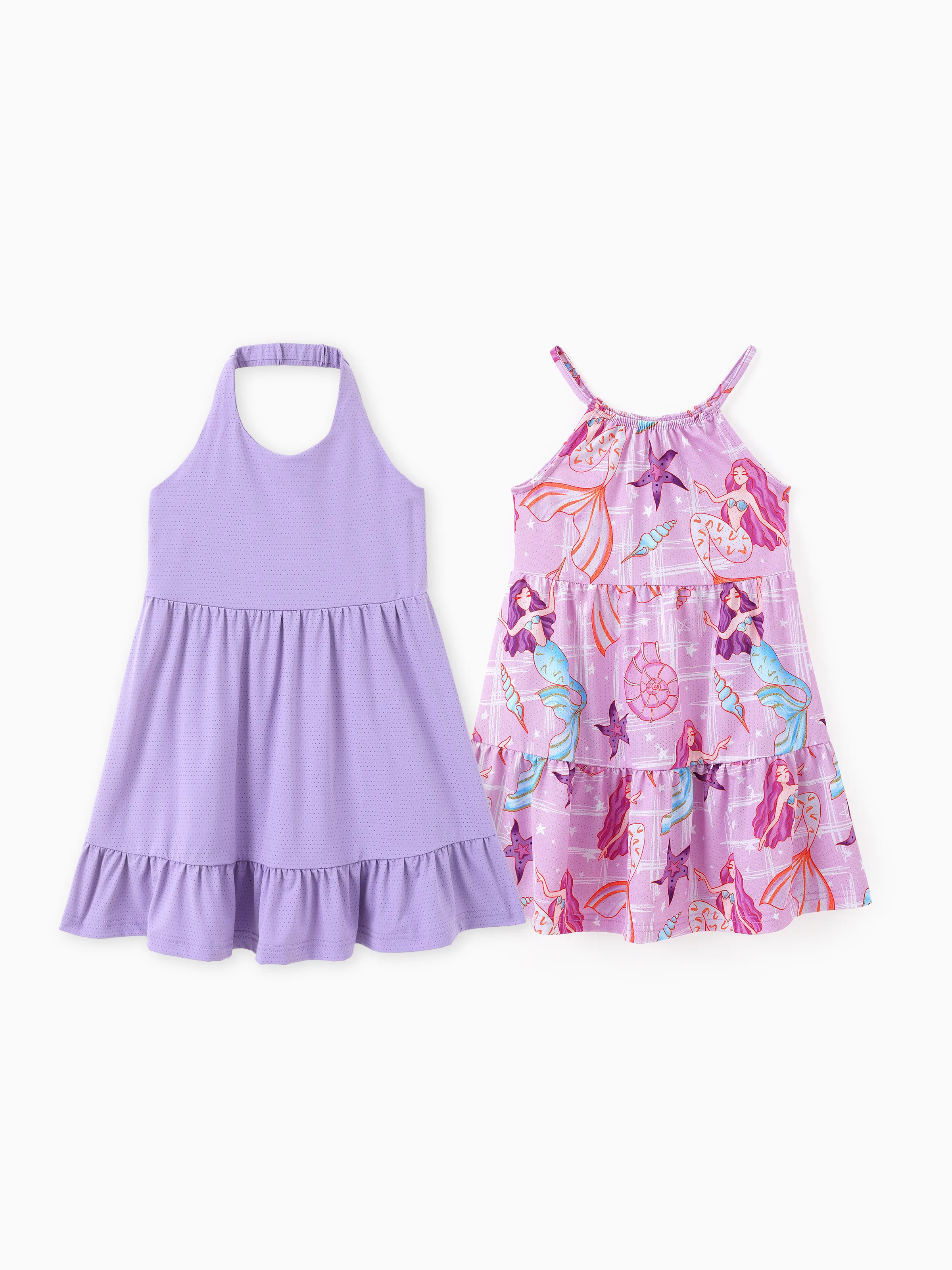 

2pcs Toddler Girl Printed & Solid Causal Dresses