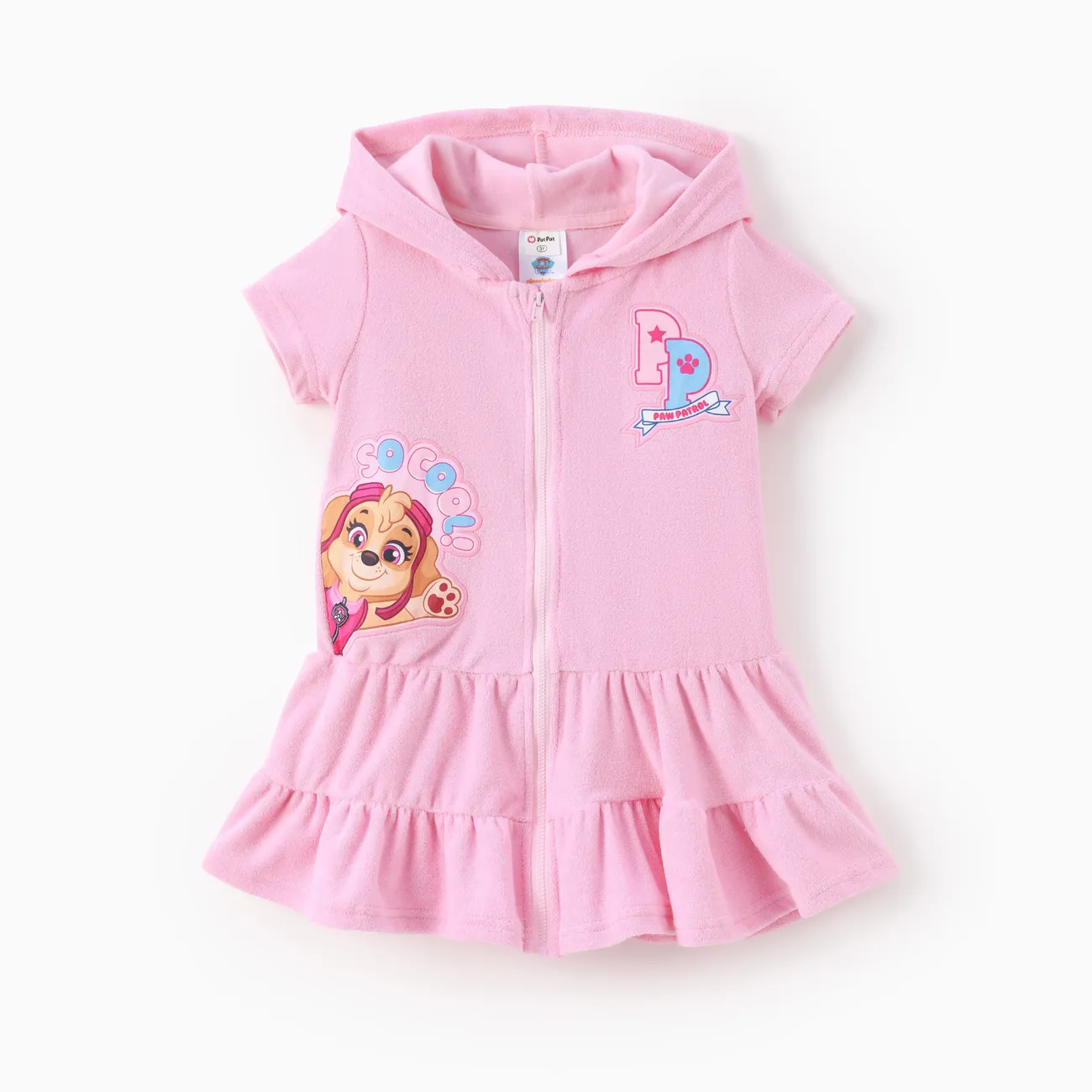 PAW Patrol Toddler Girl 1pc Skye Embroidered Print Hooded Zipper Ruffle-hem Swim Cover-up