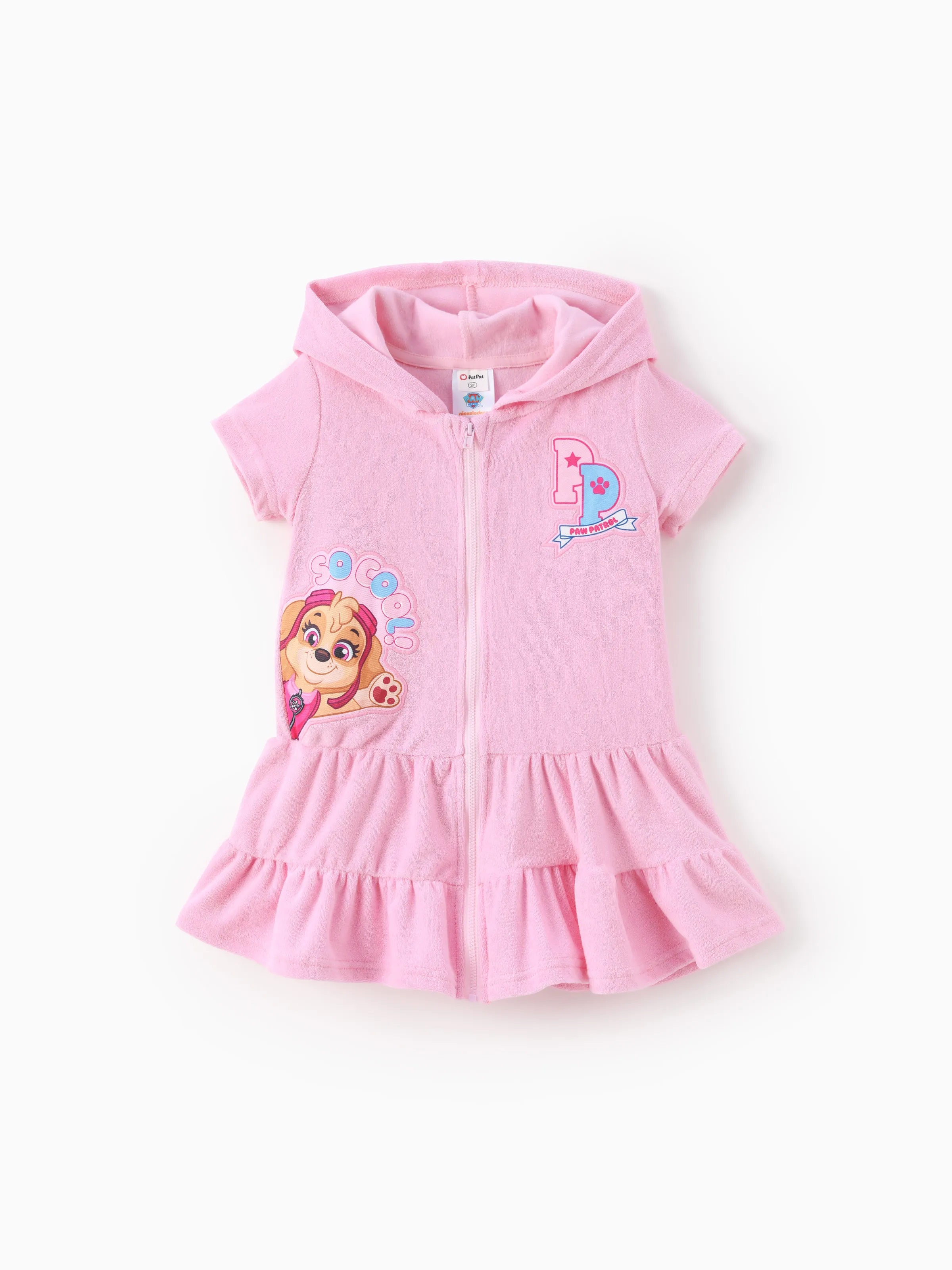 

PAW Patrol Toddler Girl 1pc Skye Embroidered Print Hooded Zipper Ruffle-hem Swim Cover-up