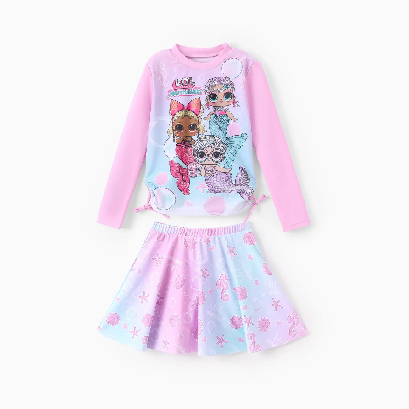 L.O.L. SURPRISE! Toddler/Kid Girl 2pcs Mermaid Gradient Print Drawstring Long-sleeve Top And Skirtleggings UPF 50+ Swimsuit Set