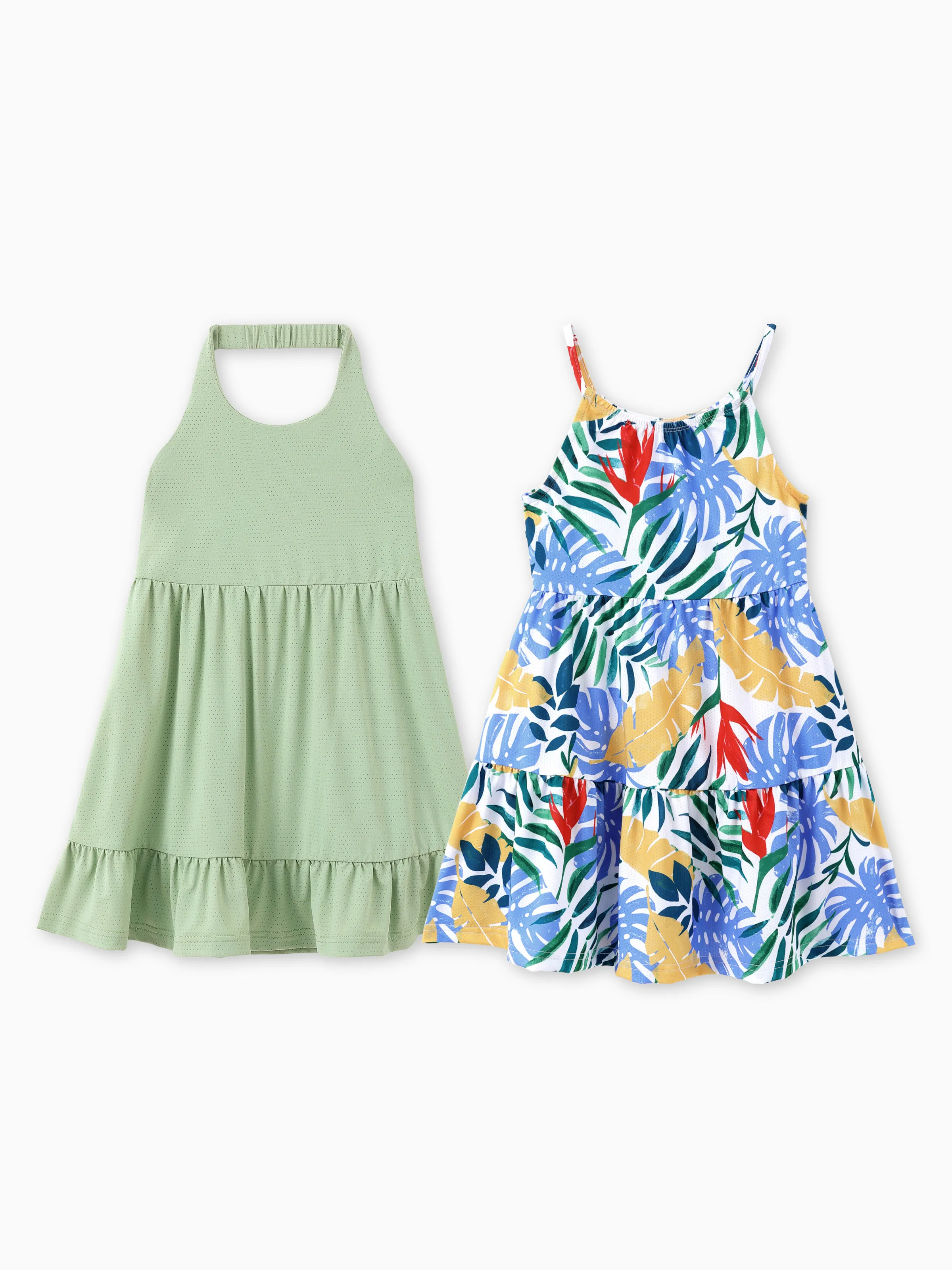 2pcs Toddler Girl Printed & Solid Causal Dresses