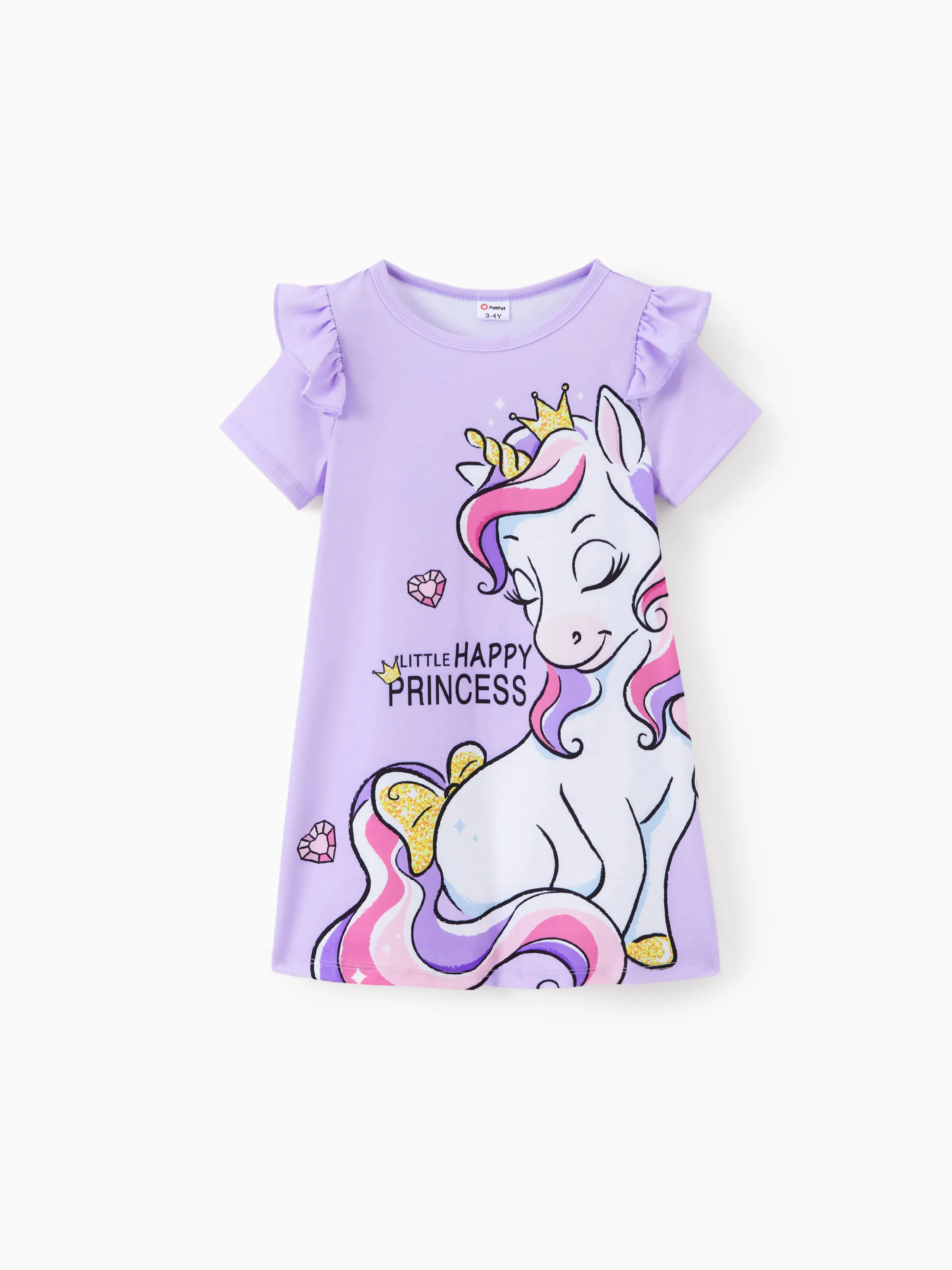 Toddler Girl Unicorn Letter Print Ruffled Dress