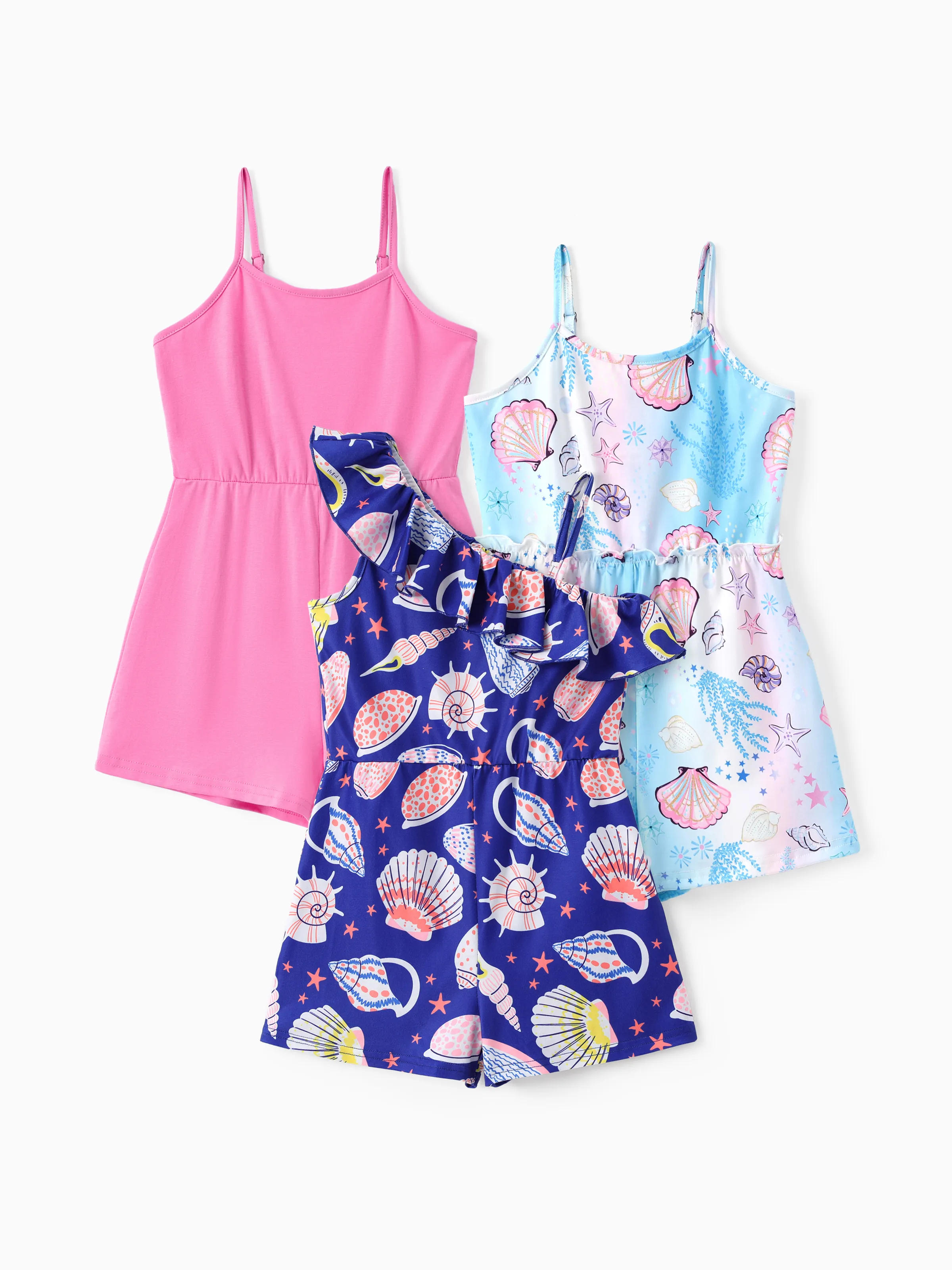 

3pcs Toddler Girl/ Kid Girl Marine-themed Hanging Strap Jumpsuits