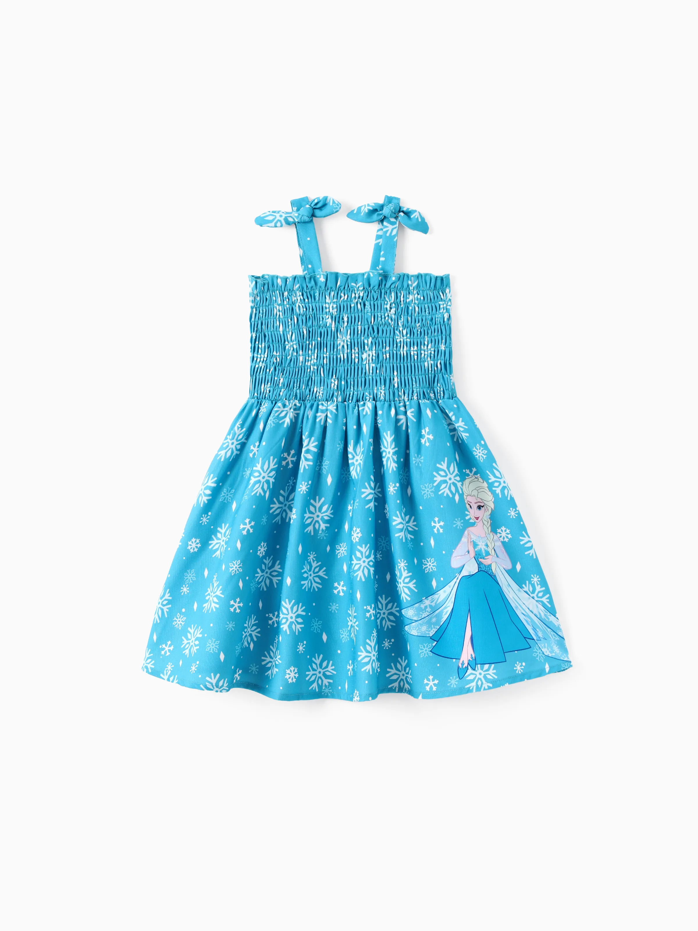 

Disney Frozen Toddler Girl 1pc Elsa Snowflake Print Bowknot Smocked Dress