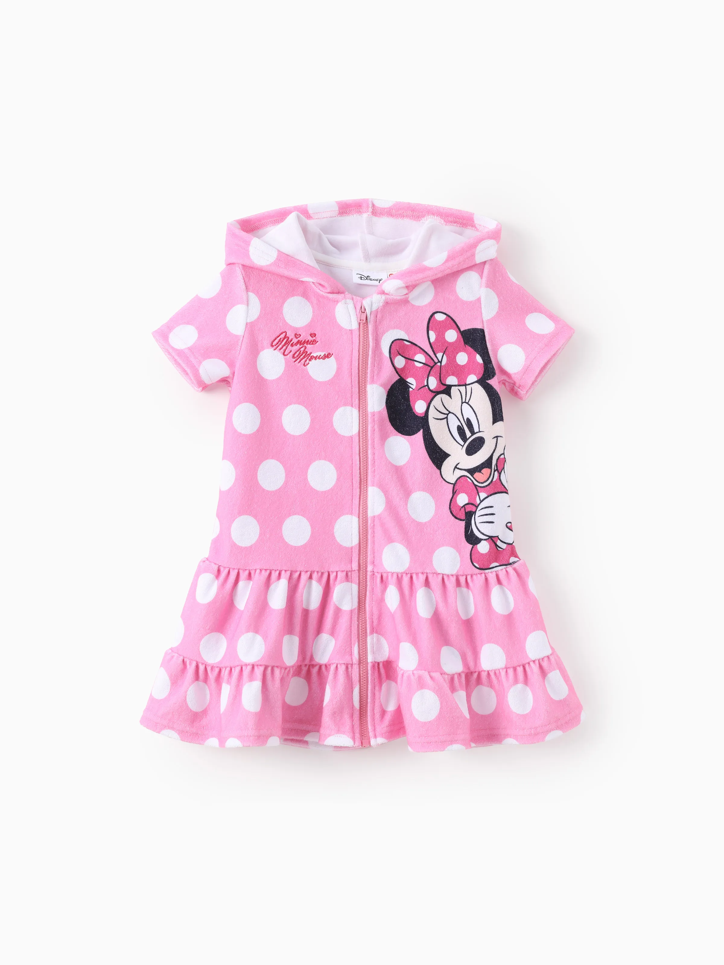 Disney Mickey et ses amis Tout-petit Fille 1pc Minnie Mouse Motif à pois Capuche Fermeture éclair à volants-ourlet Maillot de bain Cover-up