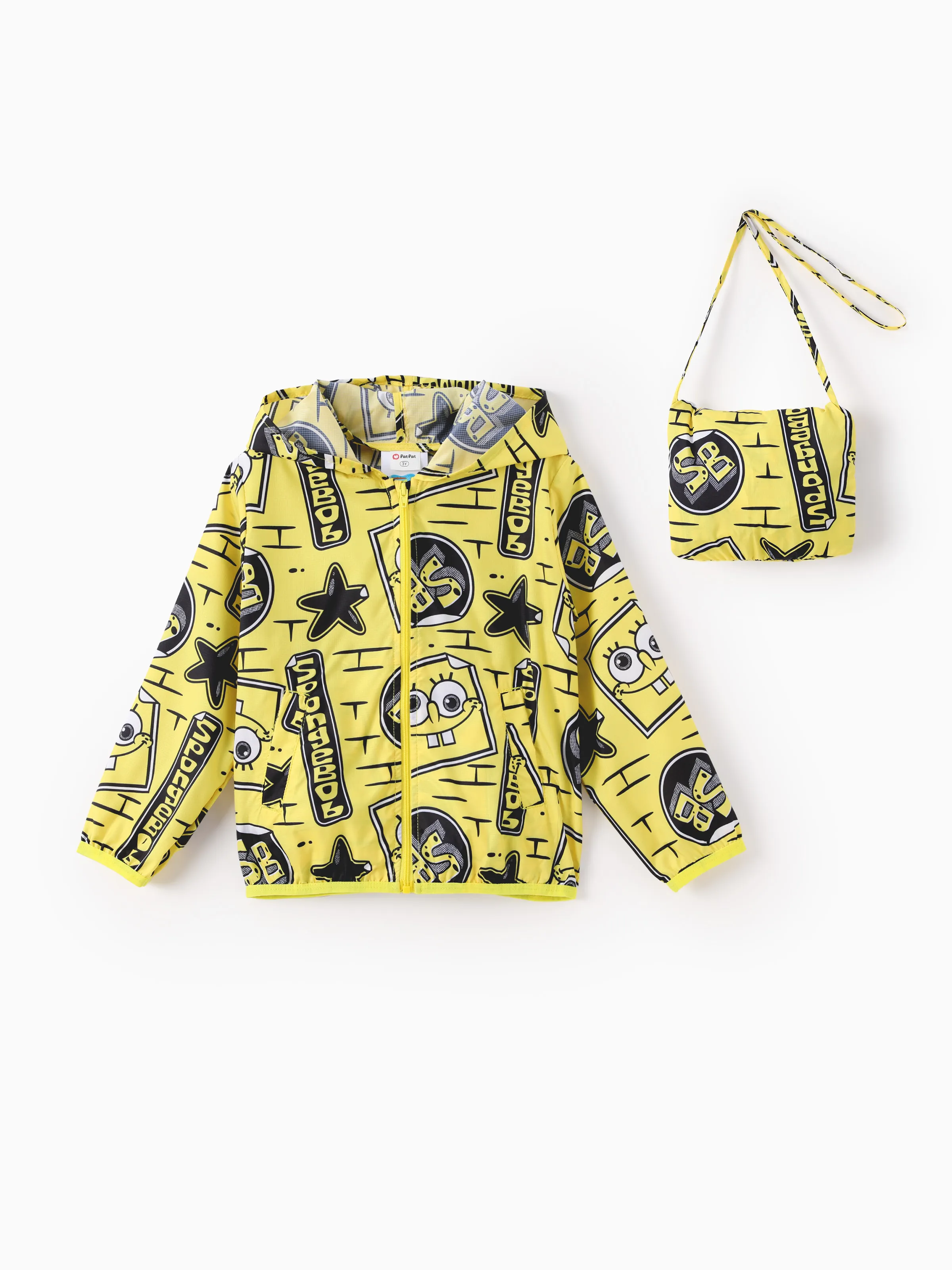 SpongeBob Schwammkopf Kleinkind/Kind Junge 1 Stück Graffiti Allover Print Reißverschluss Kapuze Aufbewahrung Sonnenschutz Jacke